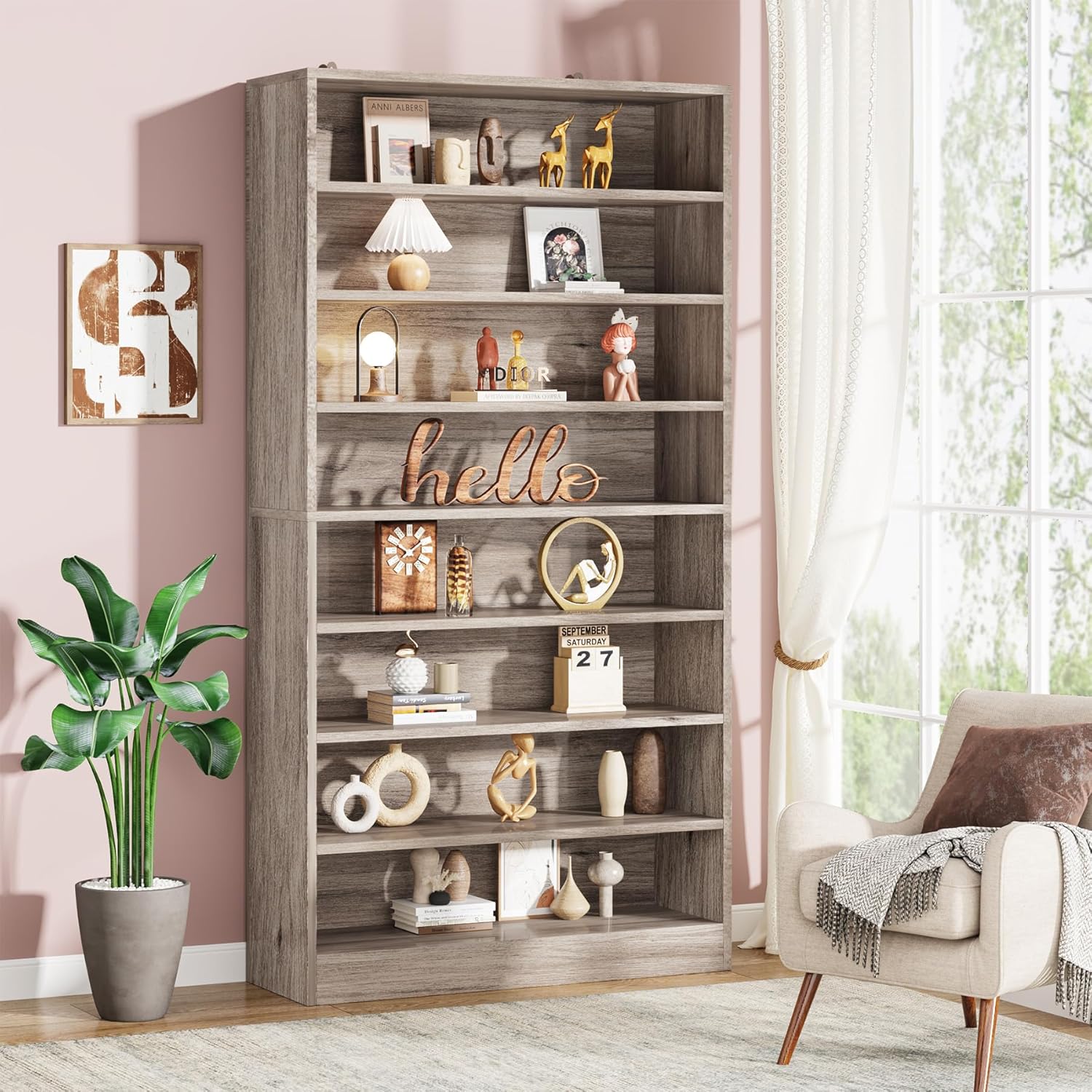 71" Tall 9 Tier Bookshelf with Open Display Shelves