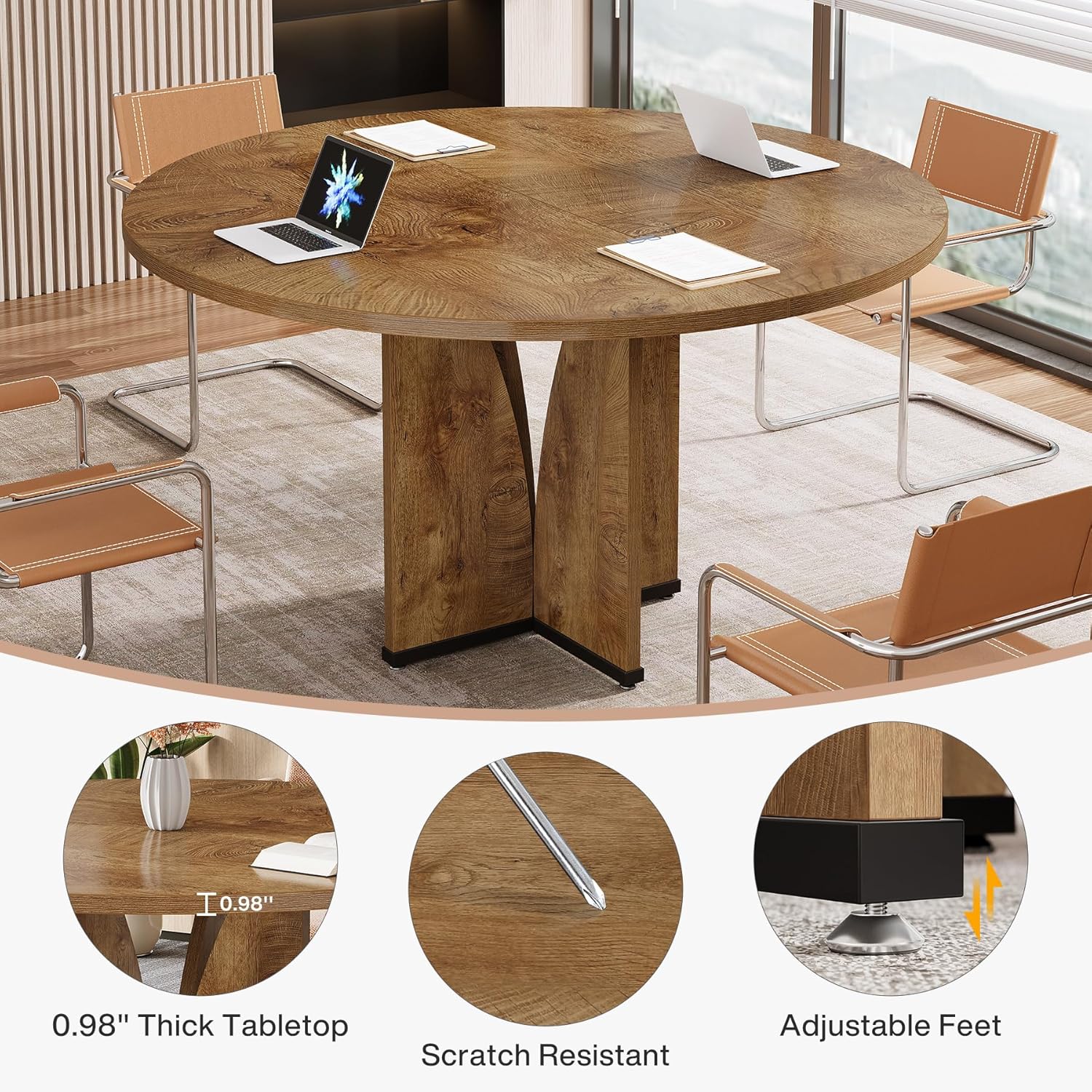 39" Round Conference Table for 4, Multi-Purpose Office Table for Meetings