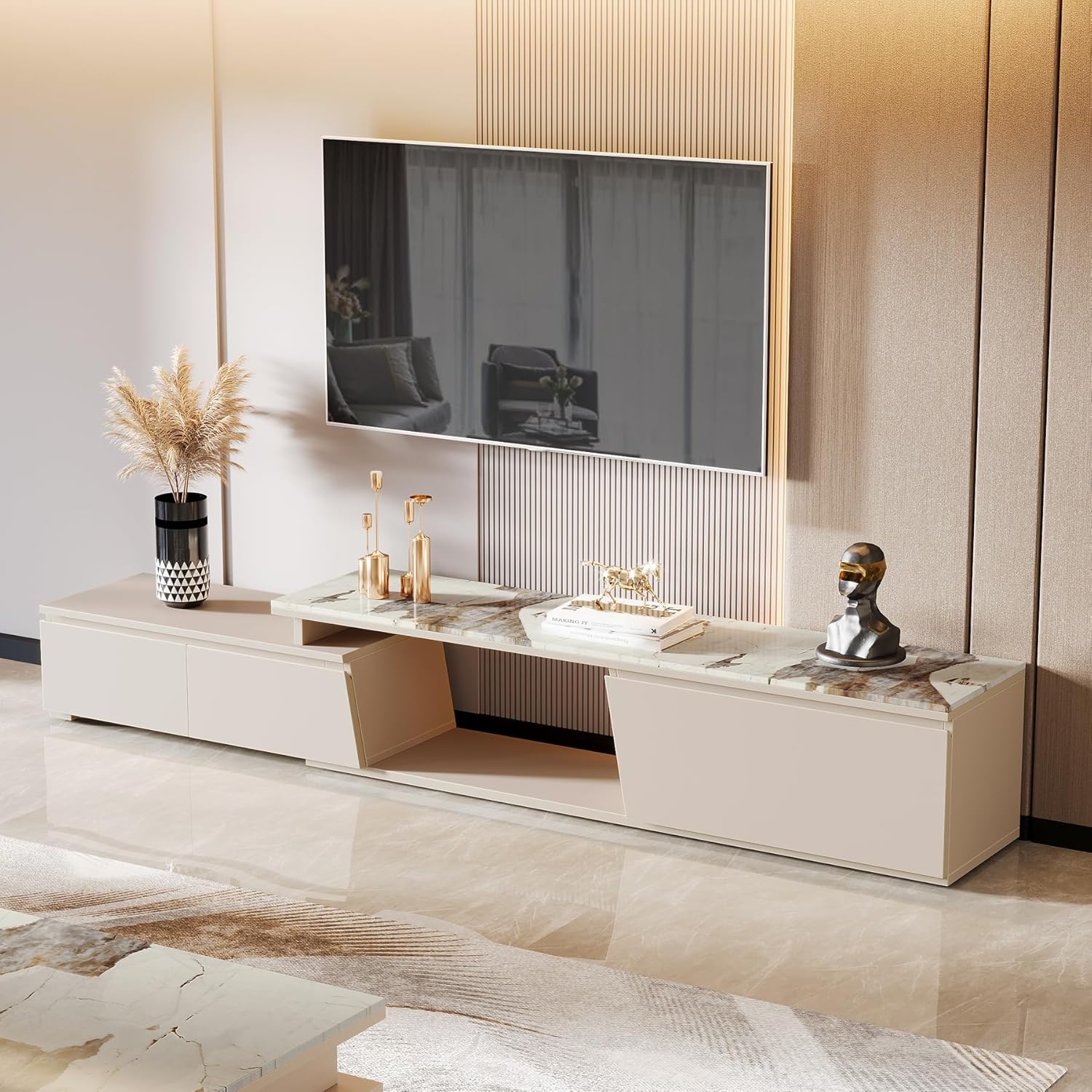 70.8" TV Stand, Modern Entertainment Center with 3 Drawers Storage