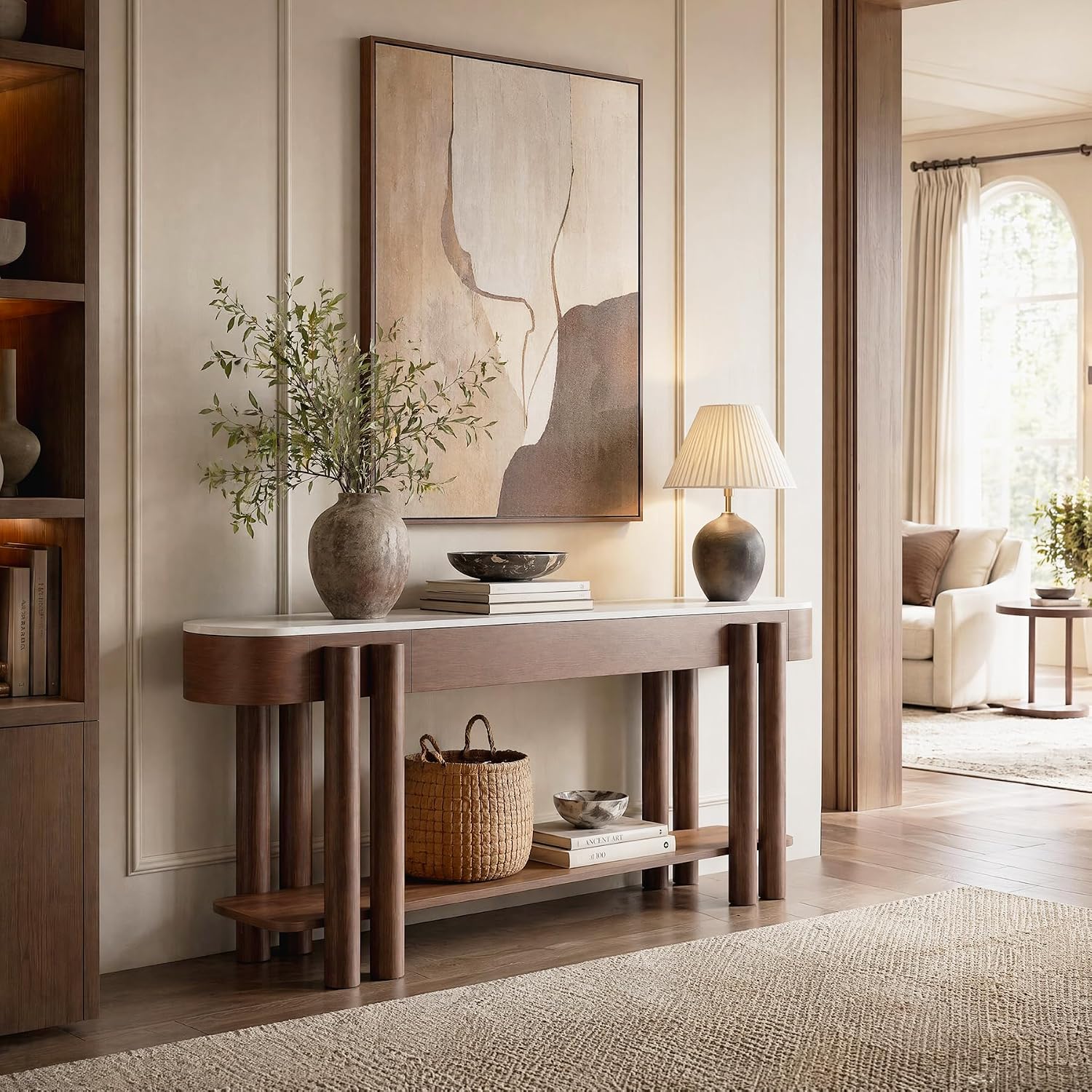 63" Faux Marble Console Table with Drawer