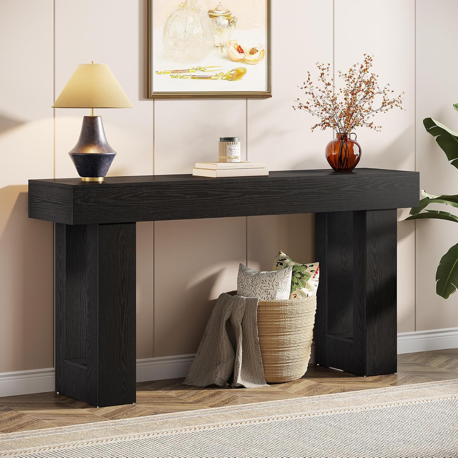 63" Wood Sofa Table, Chunky Console Table for Entryway