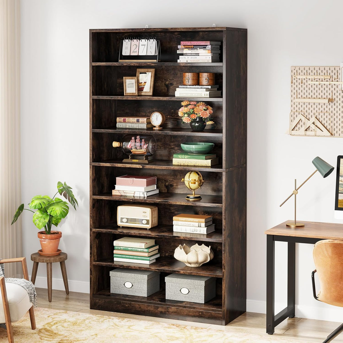 71" Tall 9 Tier Bookshelf with Open Display Shelves
