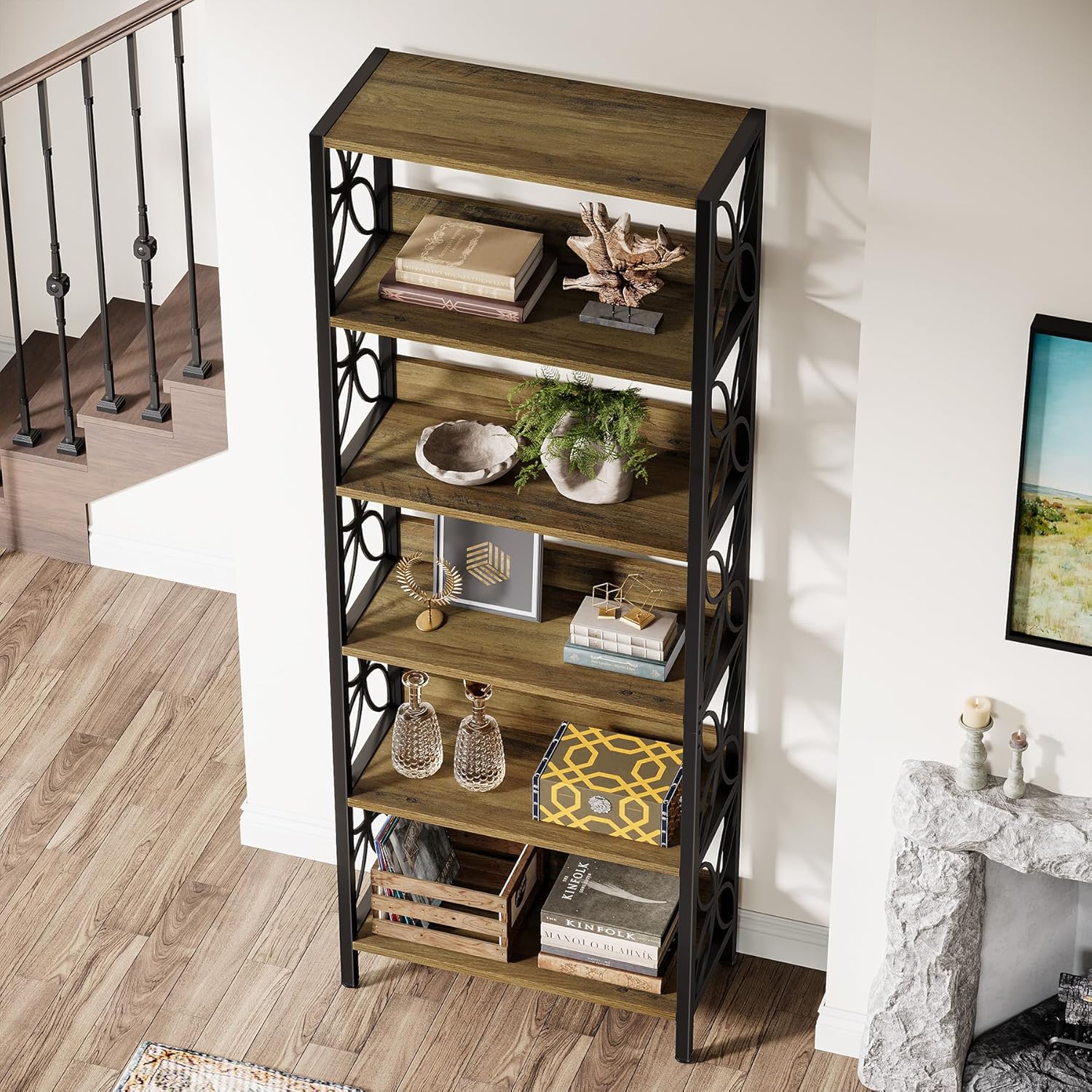 70.8" Bookcase, 6 - Tier Home Office Bookshelf Etagere Display Shelf Tribesigns