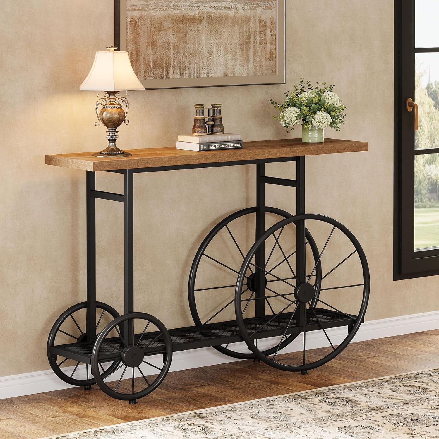 47" Console Table, 2 - Tier Sofa Hallway Table with Wheel - Shape Base Tribesigns