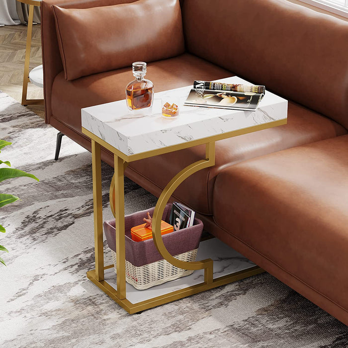 C Table, Modern End Table Bedside Table with Metal Frame Tribesigns