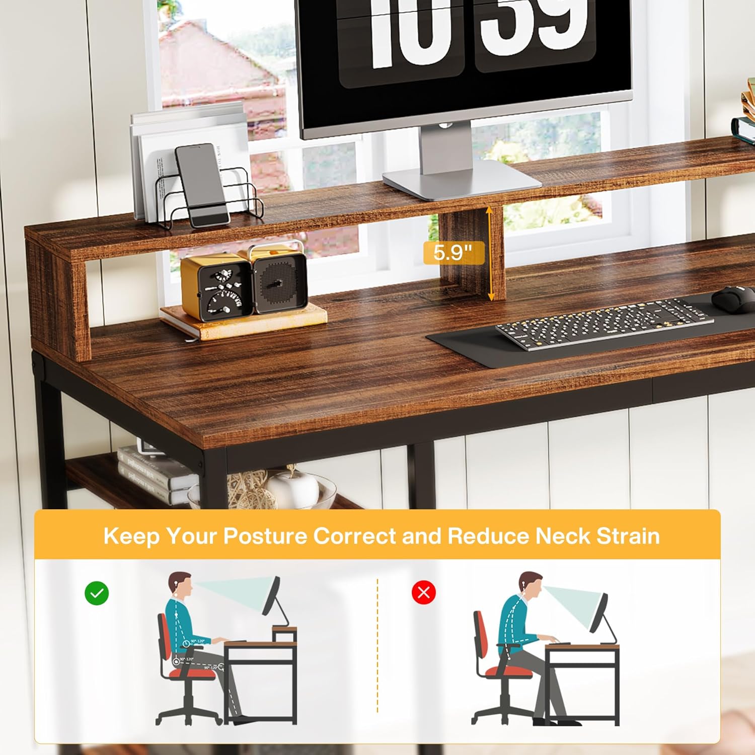 78.74" Extra Long Two Person Desk, Double Computer Desk with Storage Shelves