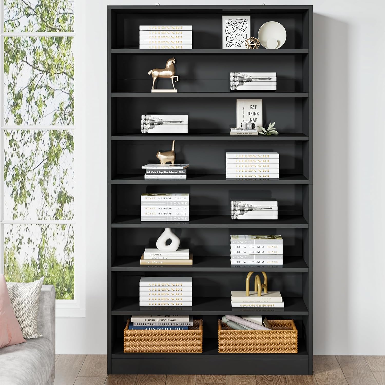 71" Tall 9 Tier Bookshelf with Open Display Shelves