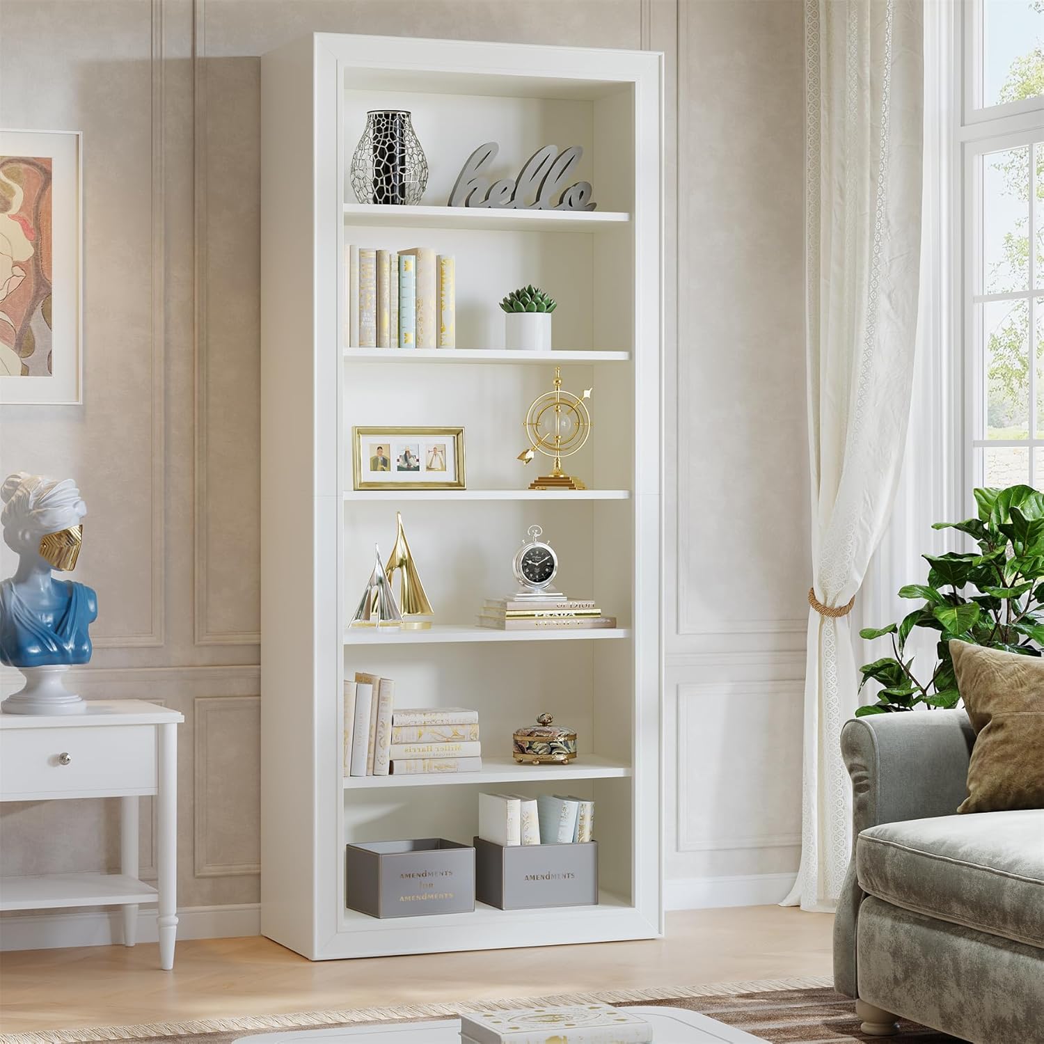 75" Bookcase, 6-Tier Modern Bookshelf Open Display Storage Shelves