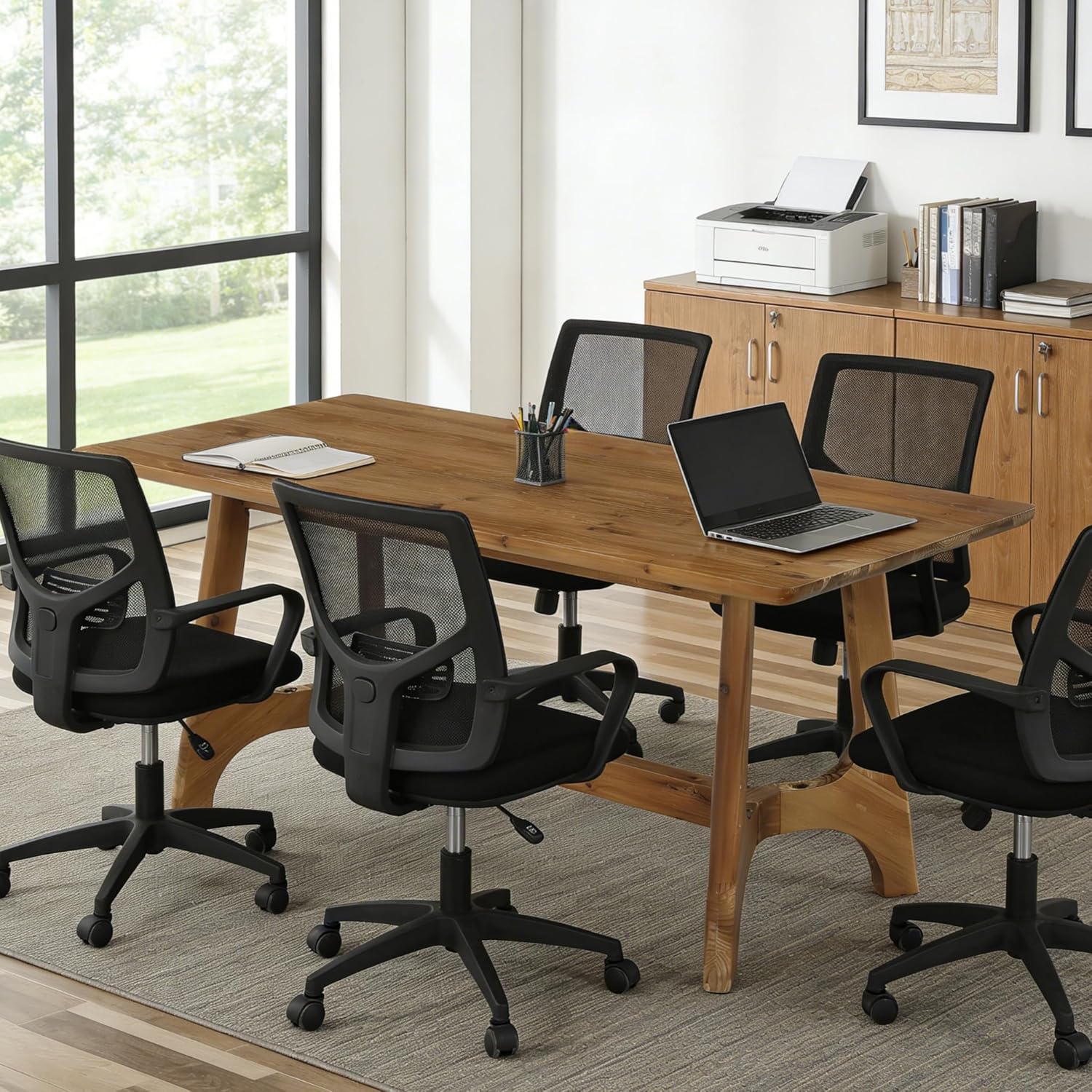 62.99" Solid Wood Conference Table, Rectangular Seminar Desk Meeting Room Table for 4-6 People