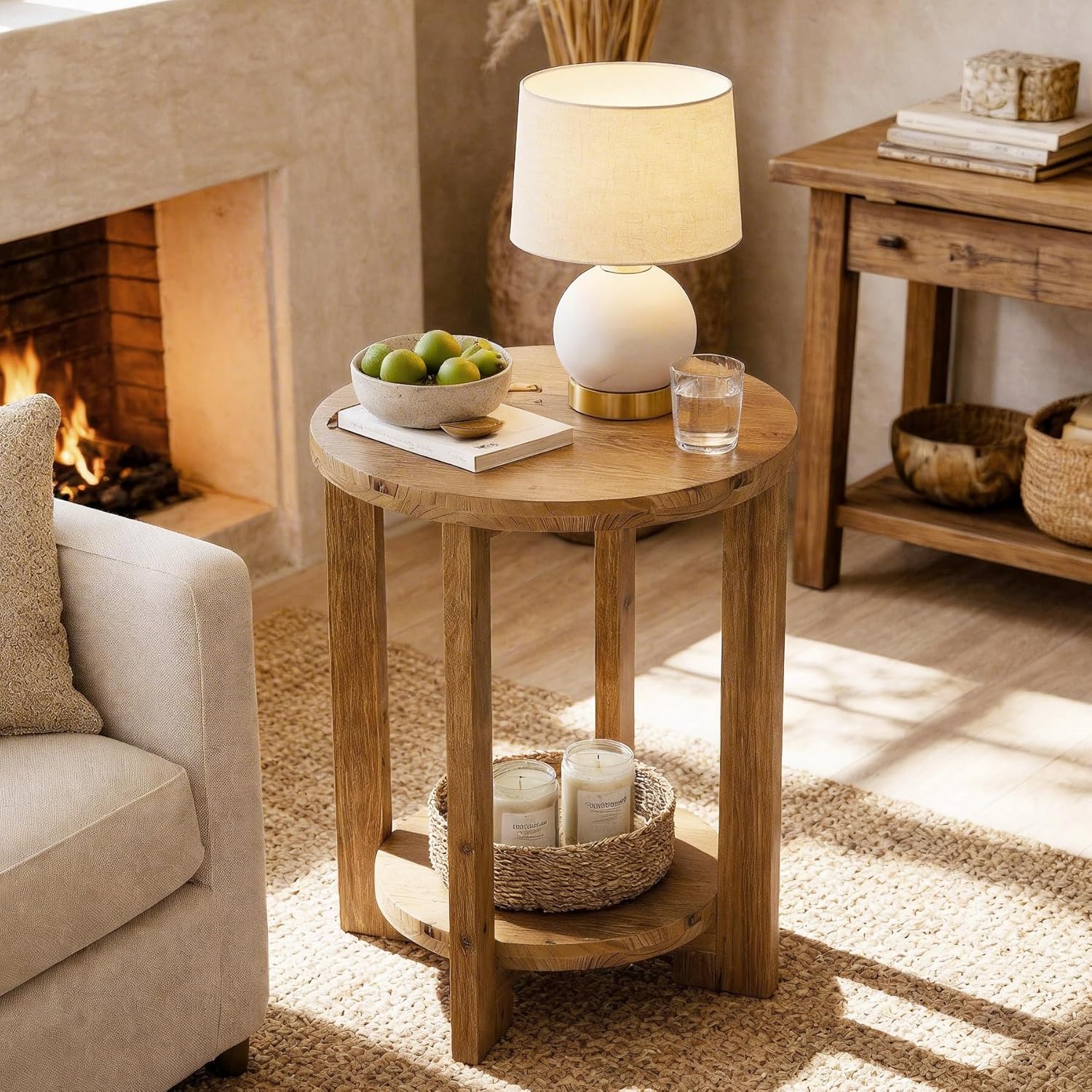 Tribesigns 2-Tier Round End Table, Wooden Accent Table