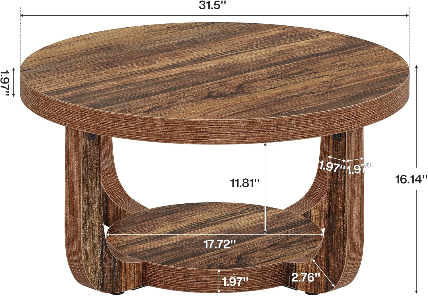 31.5" Coffee Table, Modern 2 - Tier Circle Center Table with Storage Tribesigns