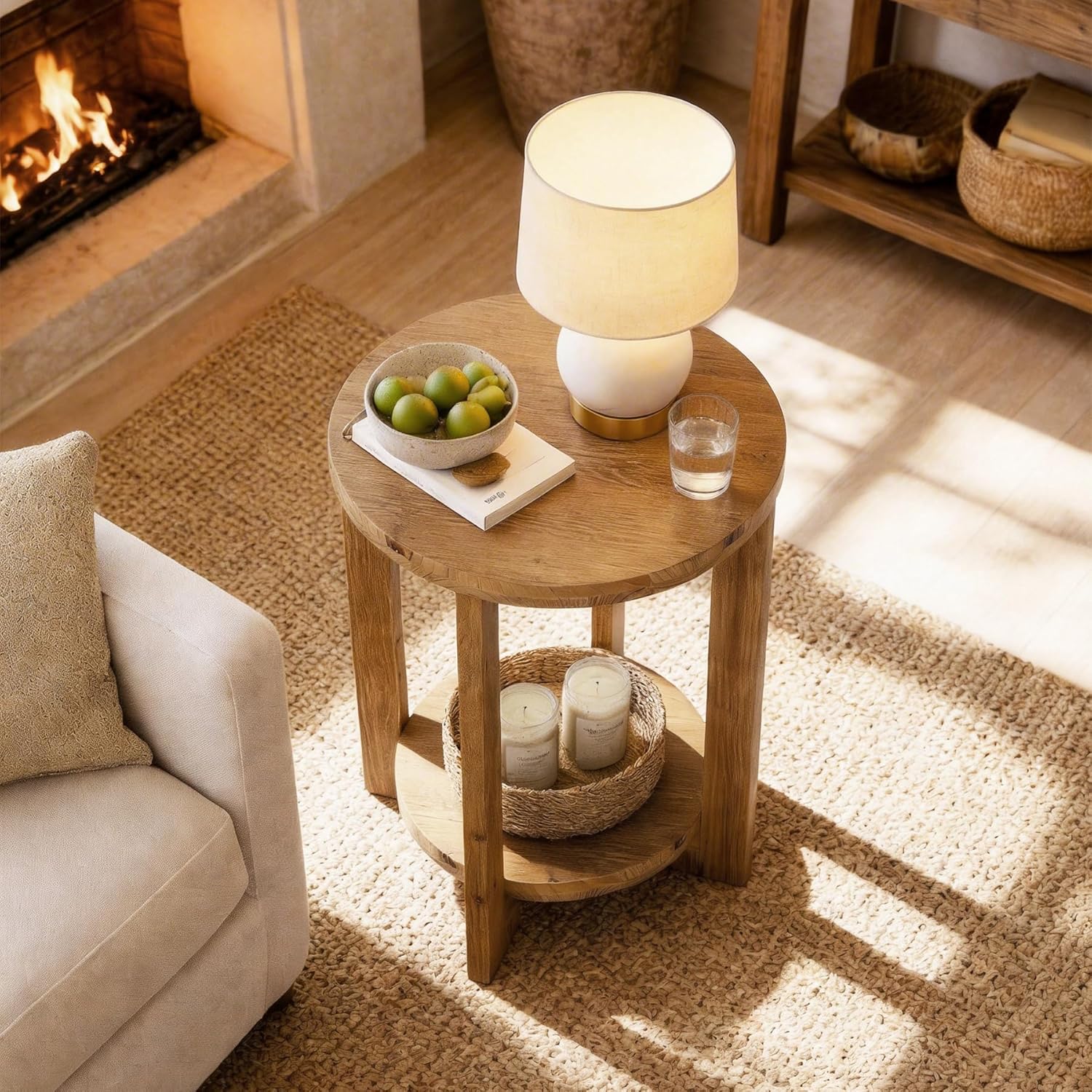 Tribesigns 2-Tier Round End Table, Wooden Accent Table