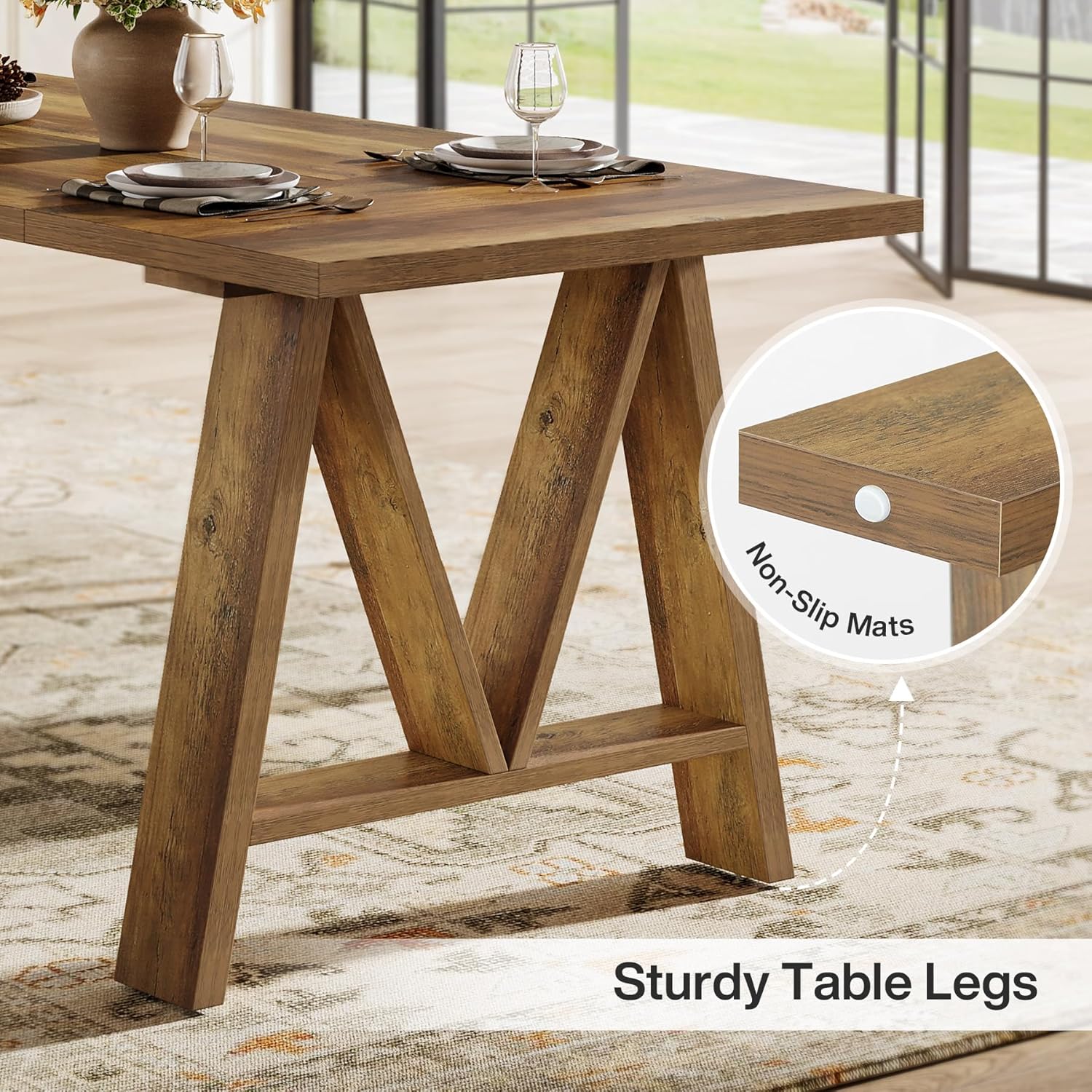 63" Dining Table, Rectangular Wooden Kitchen Table for 4-6