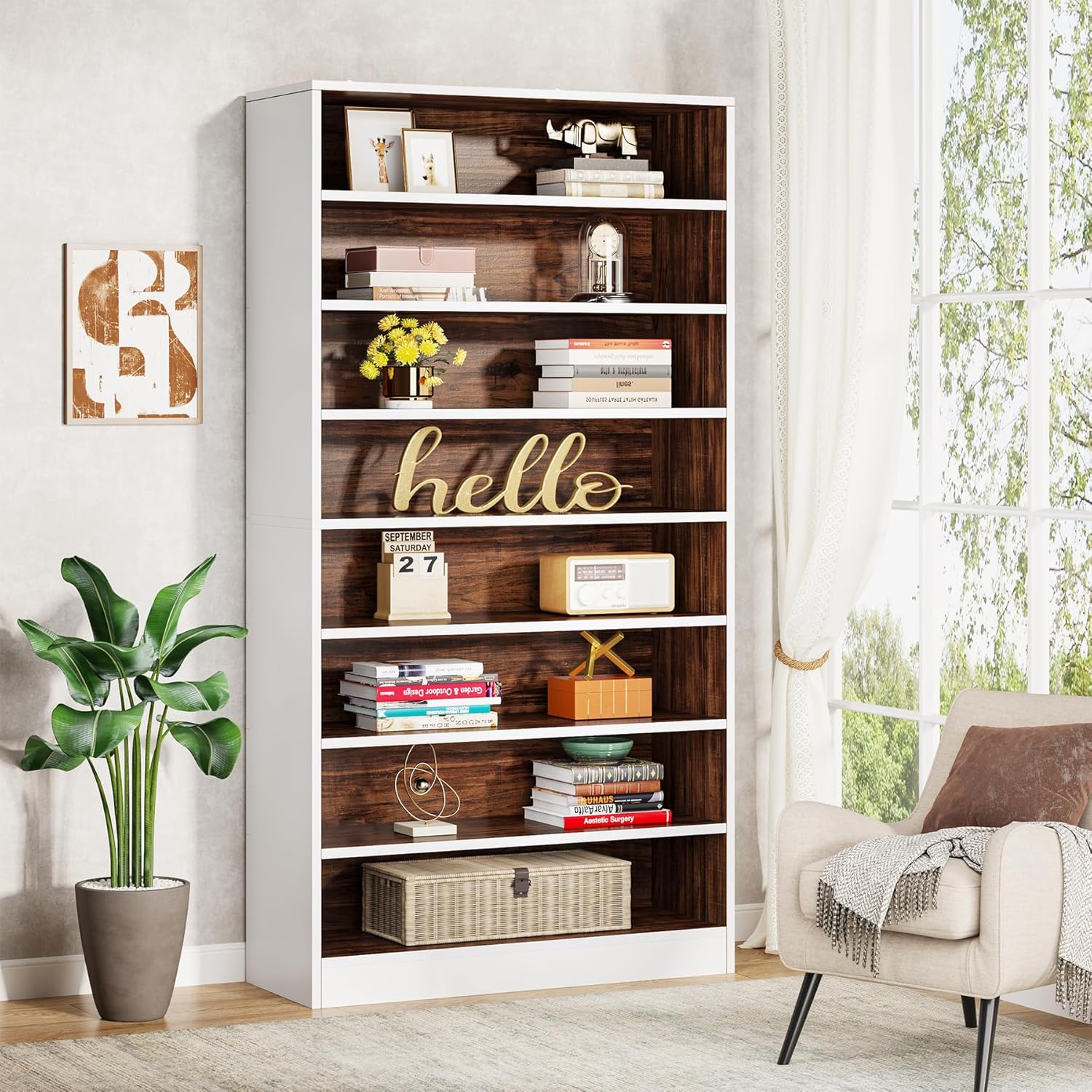 71" Tall 9 Tier Bookshelf with Open Display Shelves