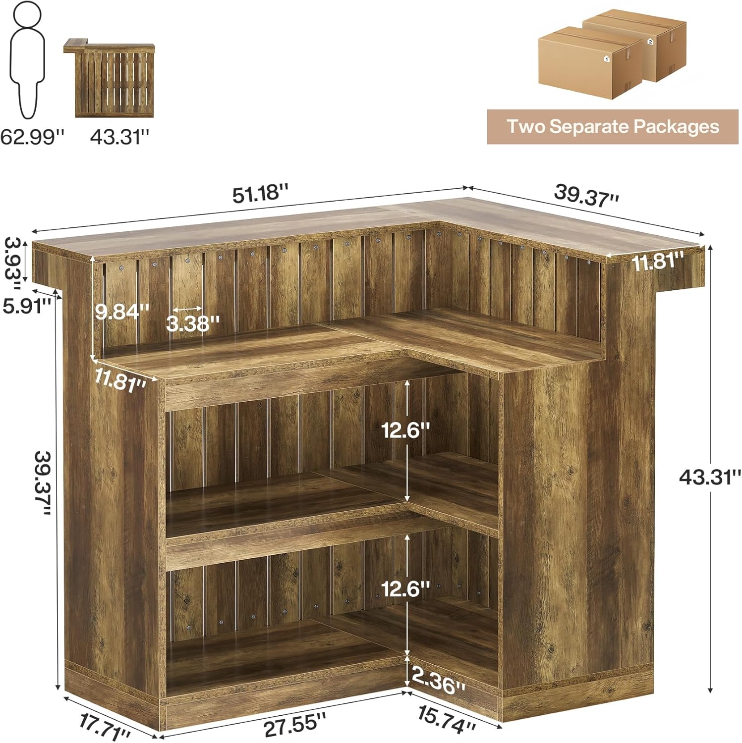 l shaped home bar size