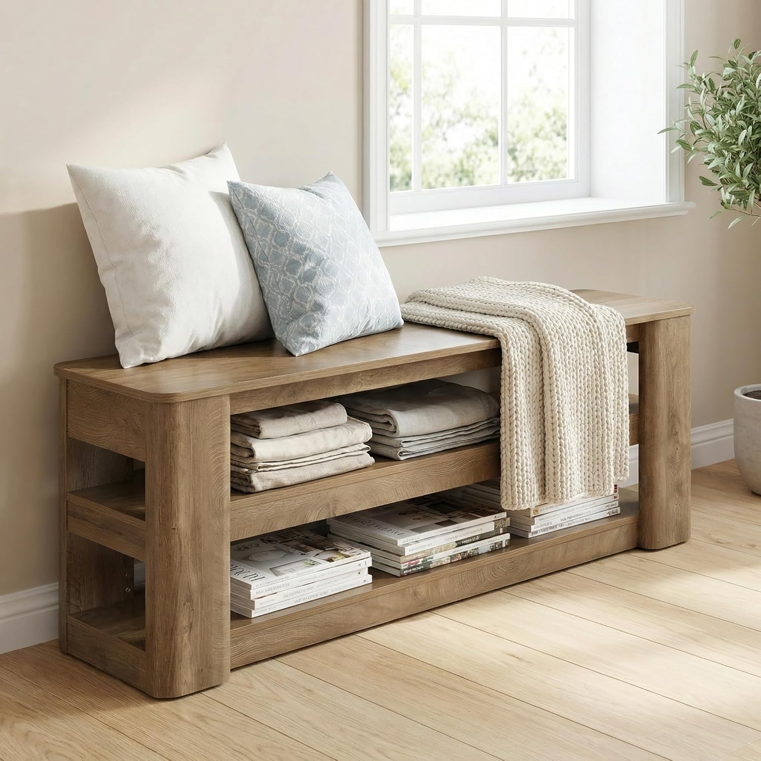 55" Modern TV Stand, 3-Tier Wooden Entertainment Center for TVs up to 60"