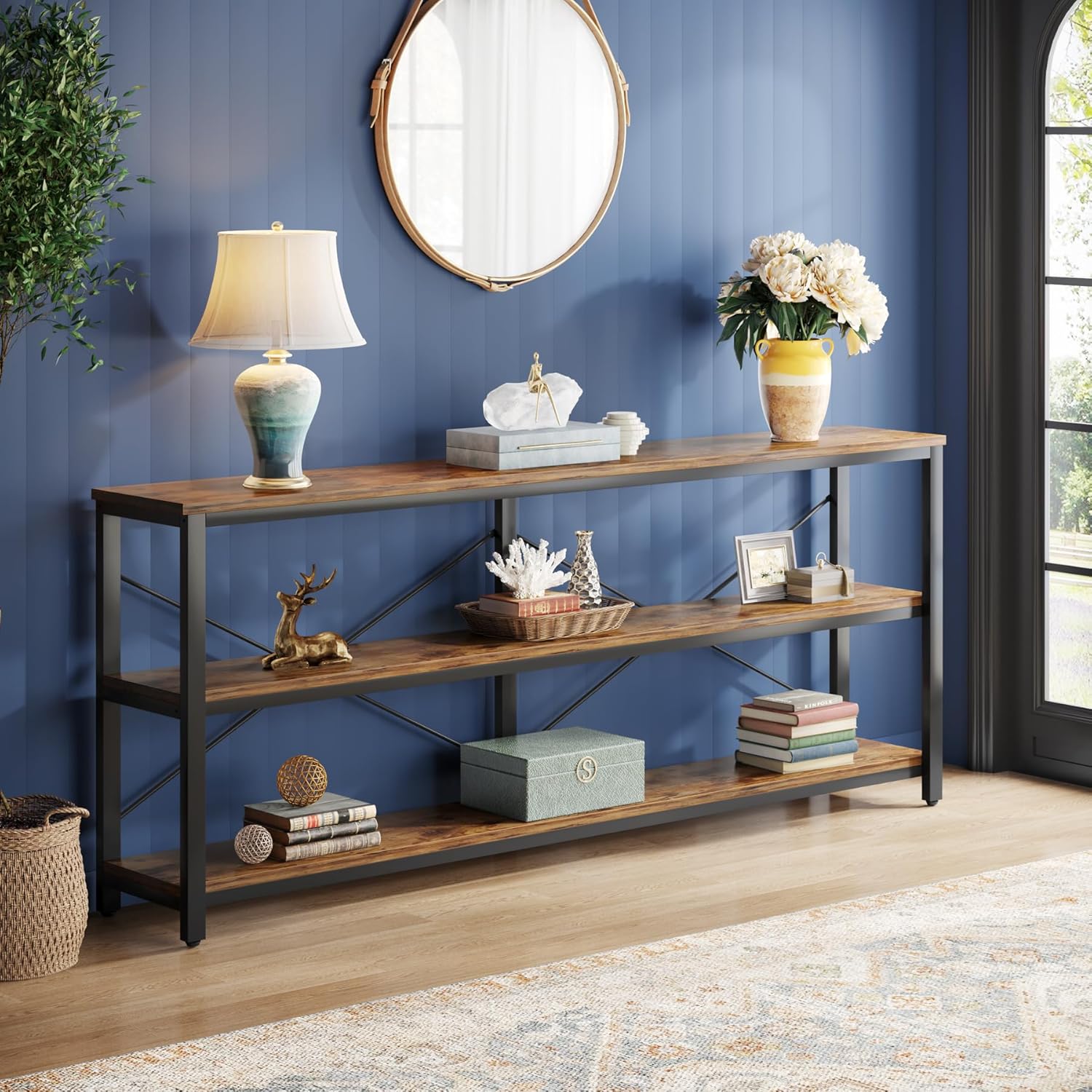 Tribesigns 70.9-Inch Extra Long Console Table, 3-Tier Industrial Sofa Table with Storage