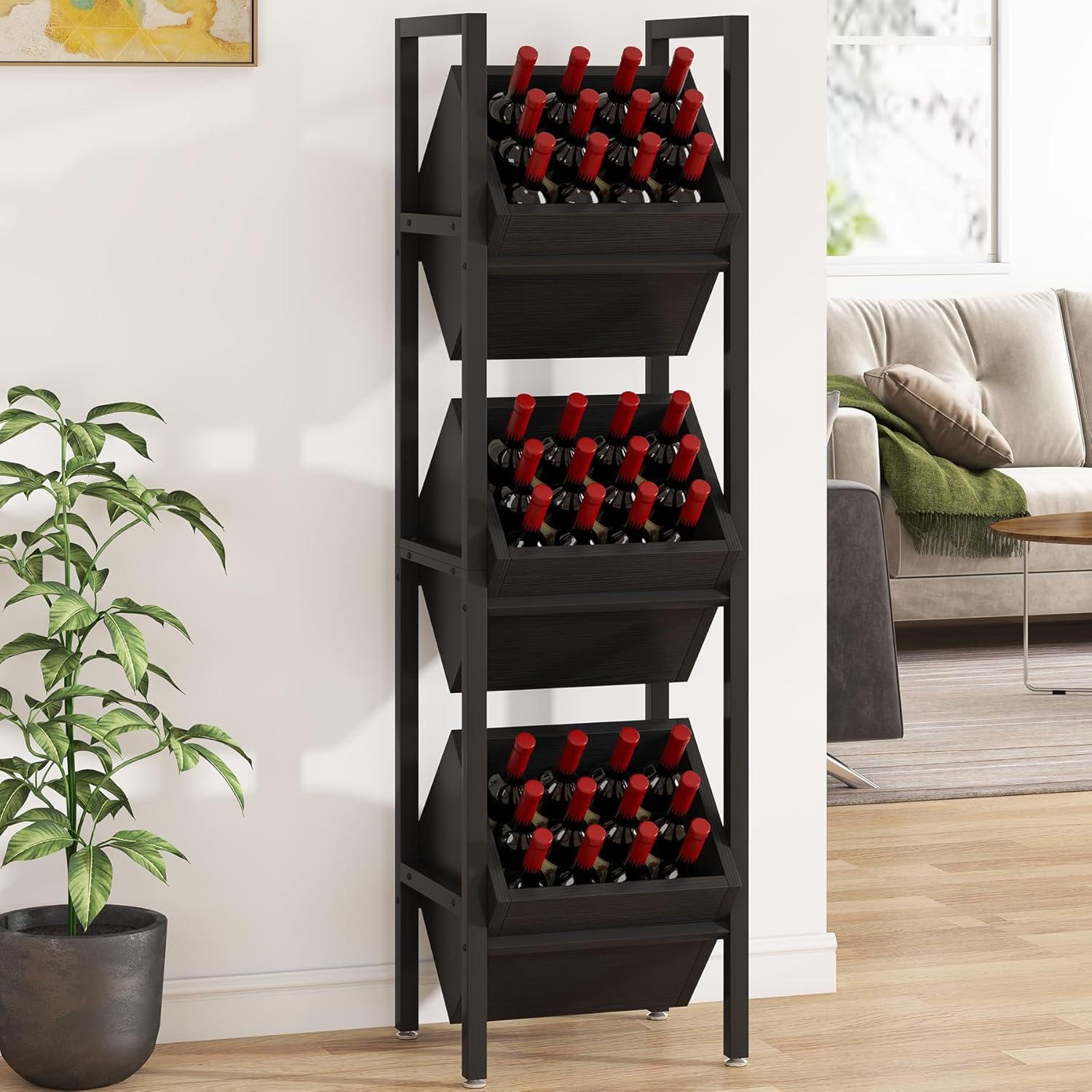 Tribesigns 3-Tier Freestanding Wine Rack, Wooden Wine Storage Stand for Kitchen and Cellar