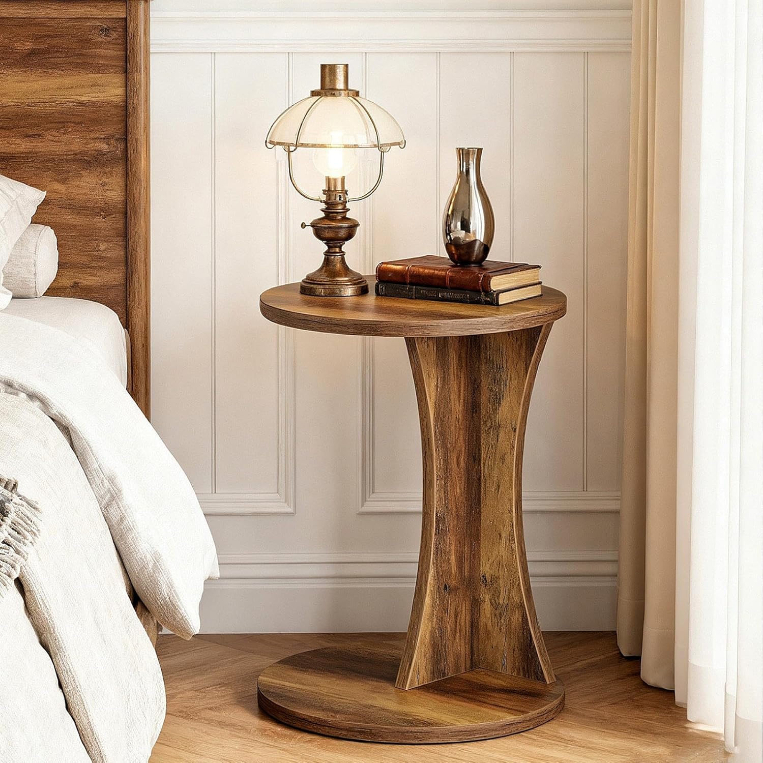 C-Shaped Nightstand, 2-Tier Bedside Table with Storage for Bedroom