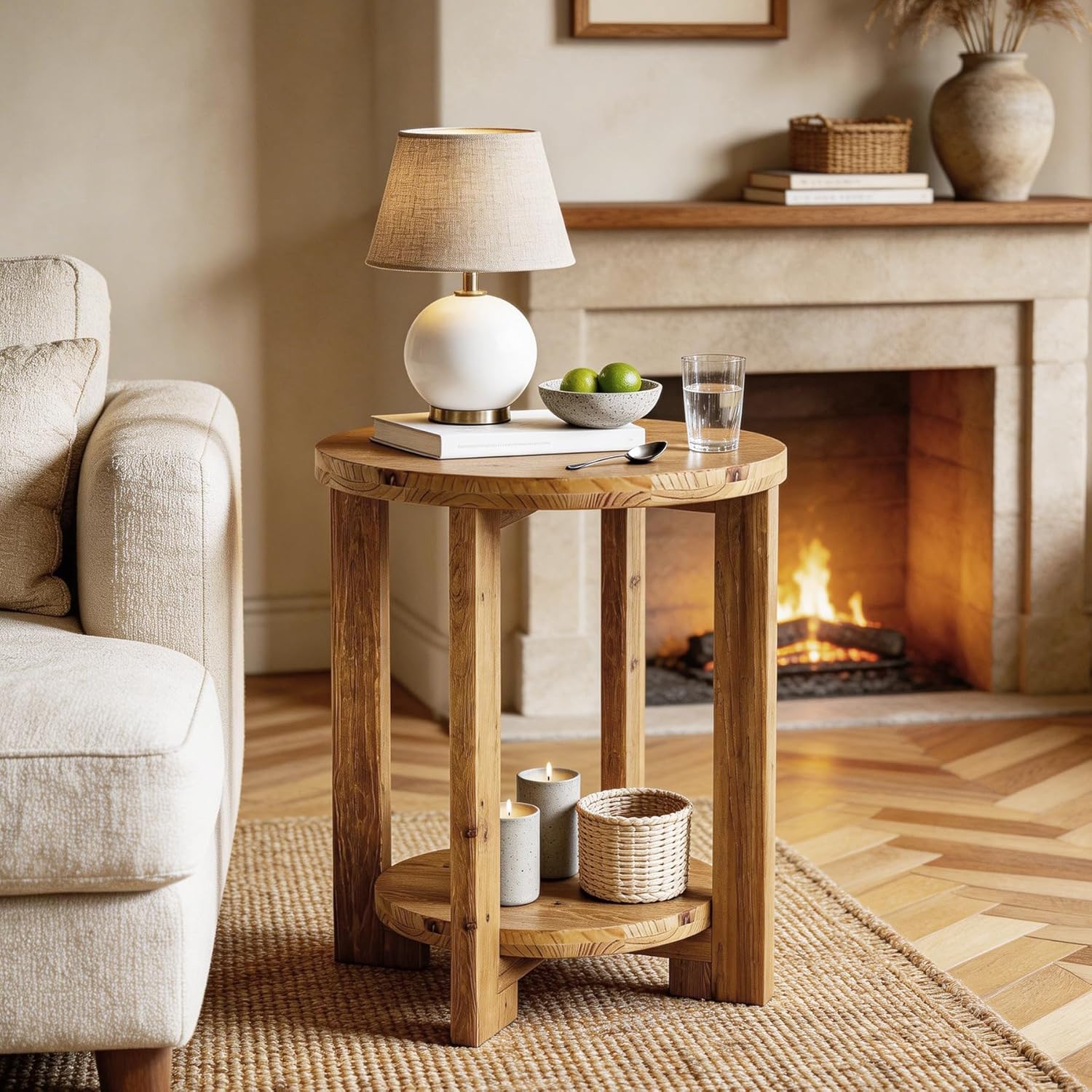 Tribesigns 2-Tier Round End Table, Wooden Accent Table