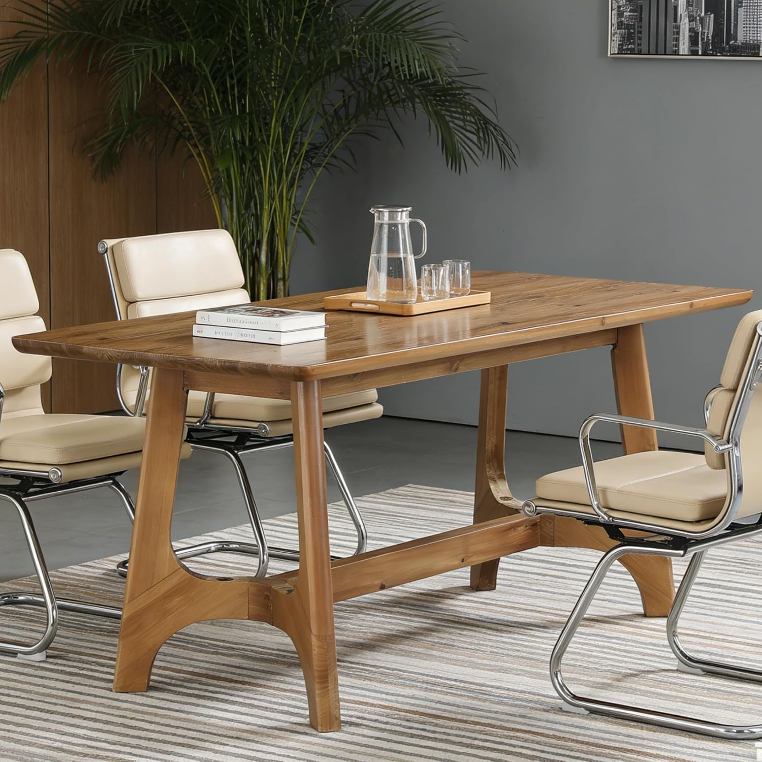 62.99" Solid Wood Conference Table, Rectangular Seminar Desk Meeting Room Table for 4-6 People