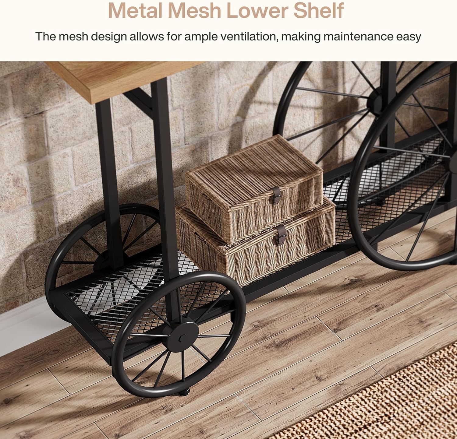 47" Console Table, 2 - Tier Sofa Hallway Table with Wheel - Shape Base Tribesigns