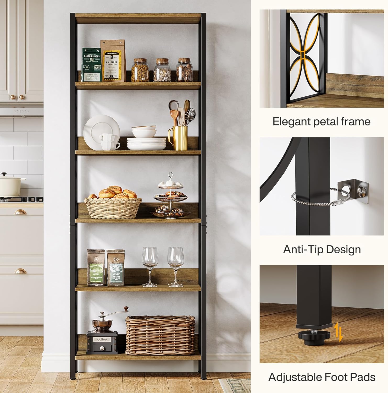 70.8" Bookcase, 6 - Tier Home Office Bookshelf Etagere Display Shelf Tribesigns