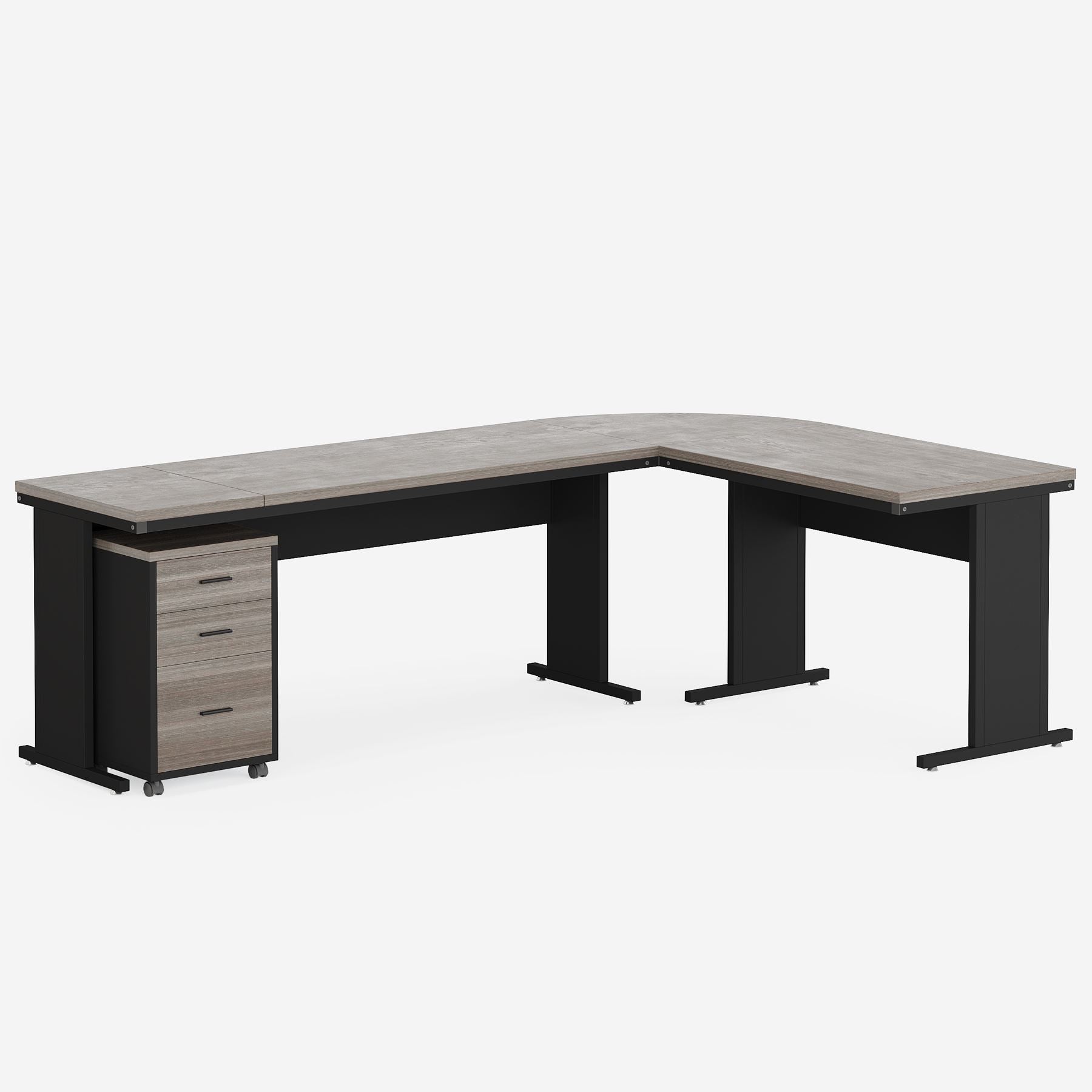 83" L - Shaped Desk, Industrial Corner Executive Desk with Mobile File Cabinet Tribesigns
