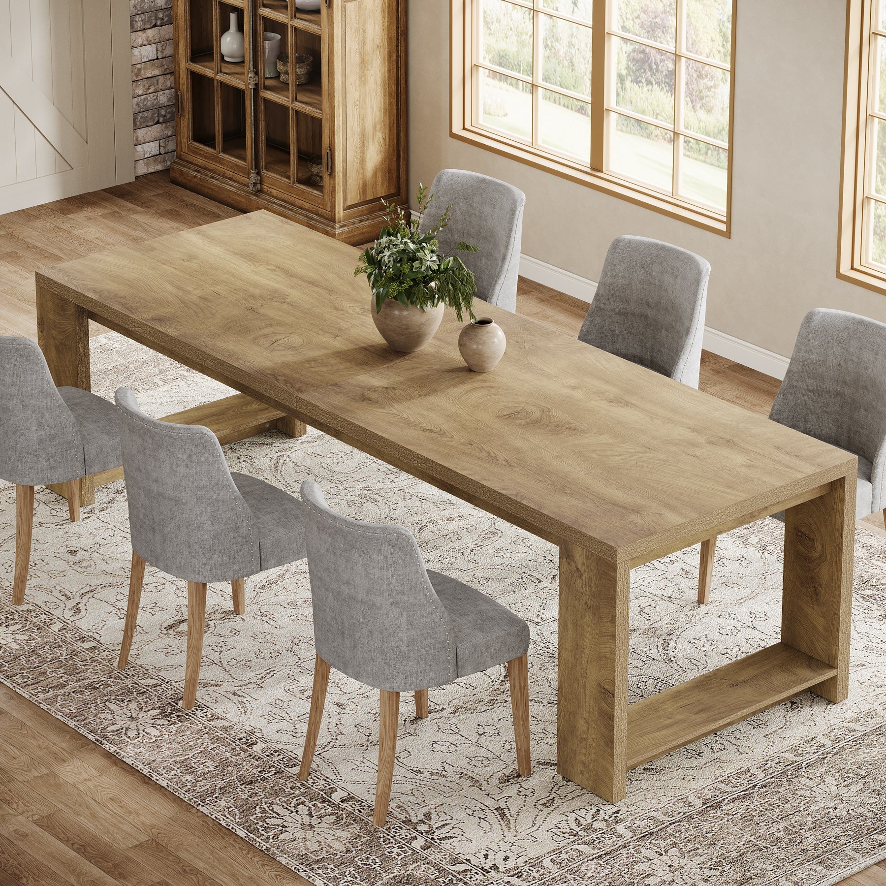Extendable Dining Farmhouse Table Seats Wooden Dining Farm Table