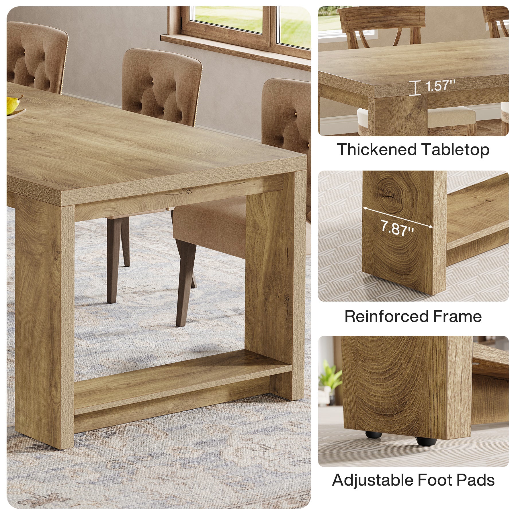 86" Dining Table, Farmhouse Kitchen Dinner Table For 8-10 People