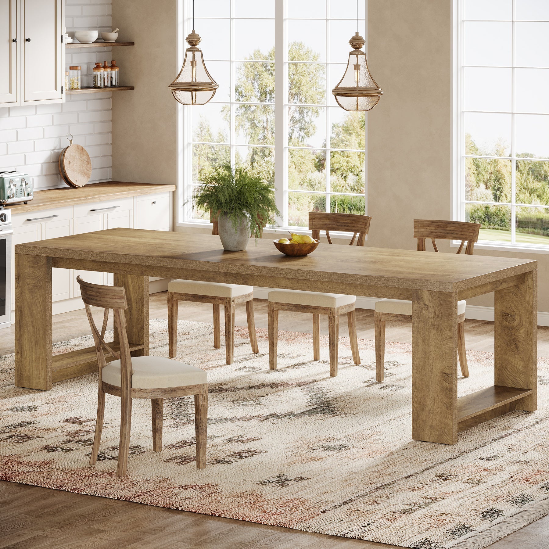 86" Dining Table, Farmhouse Kitchen Dinner Table For 8 - 10 People Tribesigns