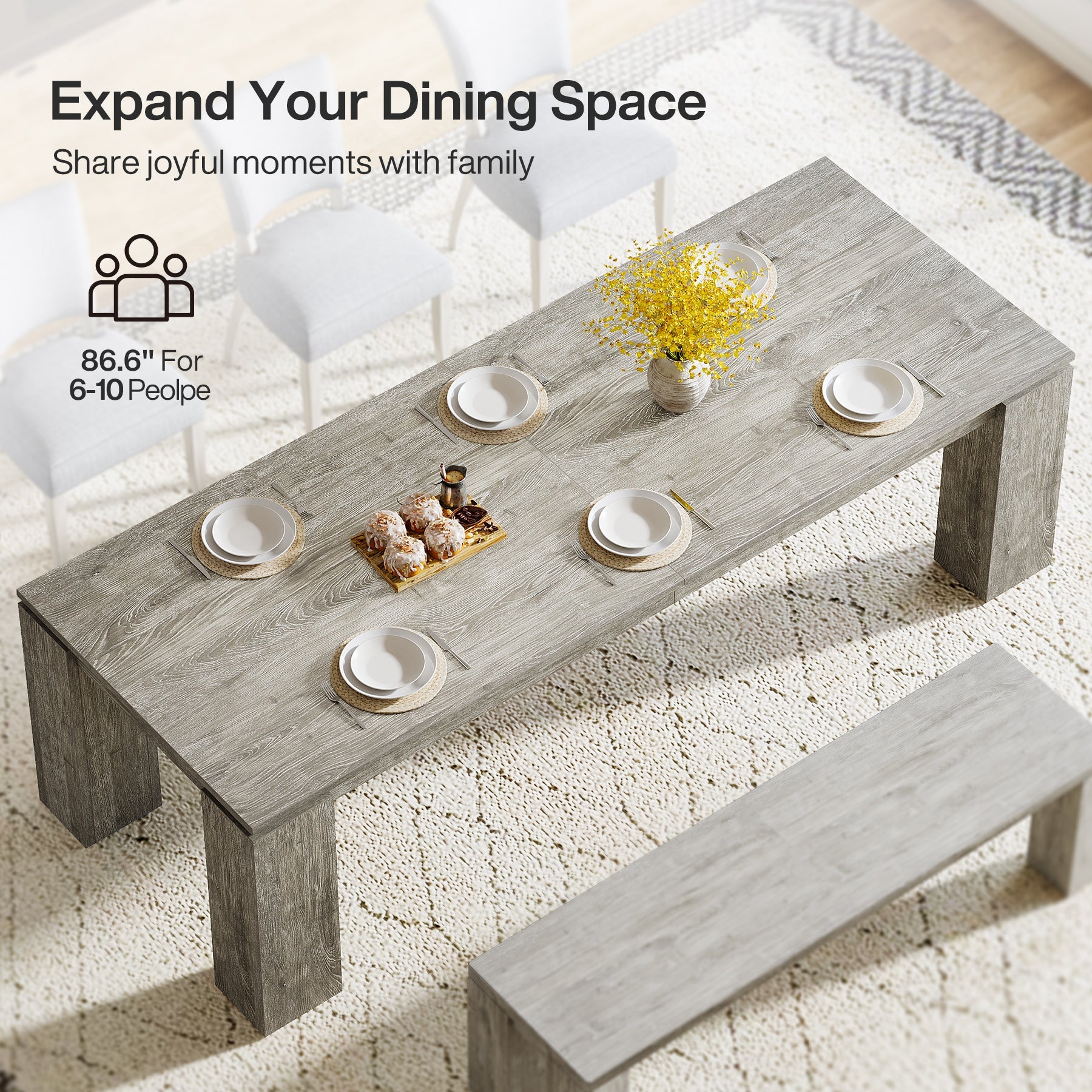 86" Modern Dining Table, Extra Long Kitchen Table for 6 - 8 Tribesigns