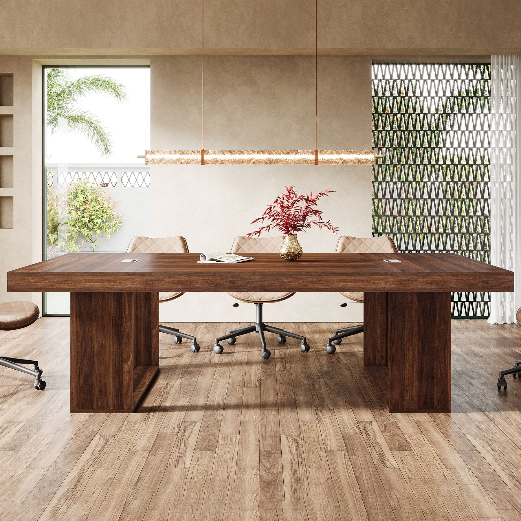 8FT Conference Table, 94.5" Meeting Table with 2 Cable Grommet for 8-10