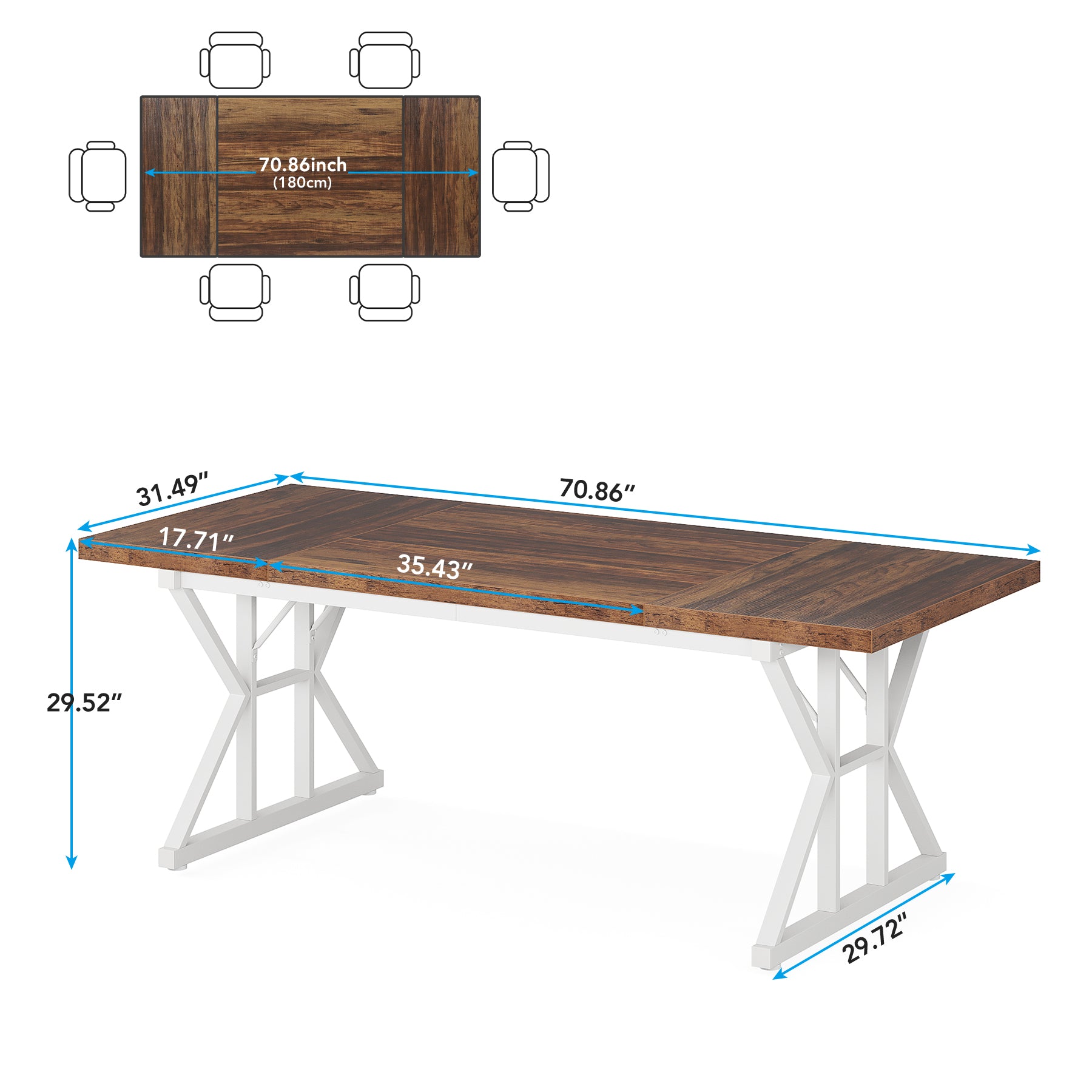 70.8" Farmhouse Dining Table for 6, Rectangular Wood Kitchen Table with Metal Legs