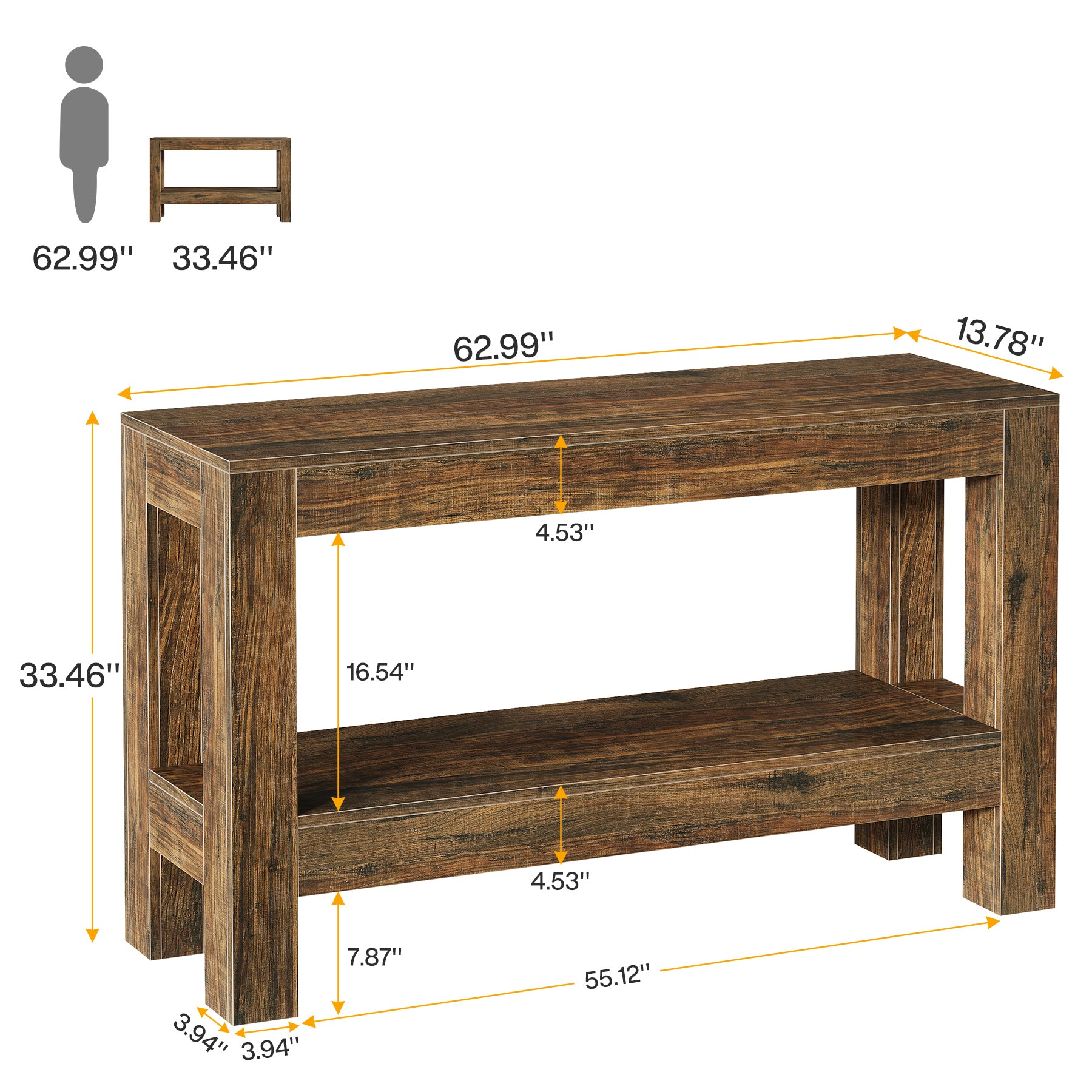 63" Console Table, Farmhouse 2 - Tier Entryway Table Sofa Table Tribesigns