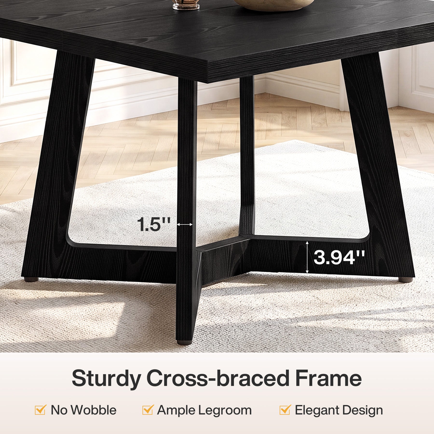 39.37" Square Dining Table, Modern Kitchen Table Geometric Leg for 4 People