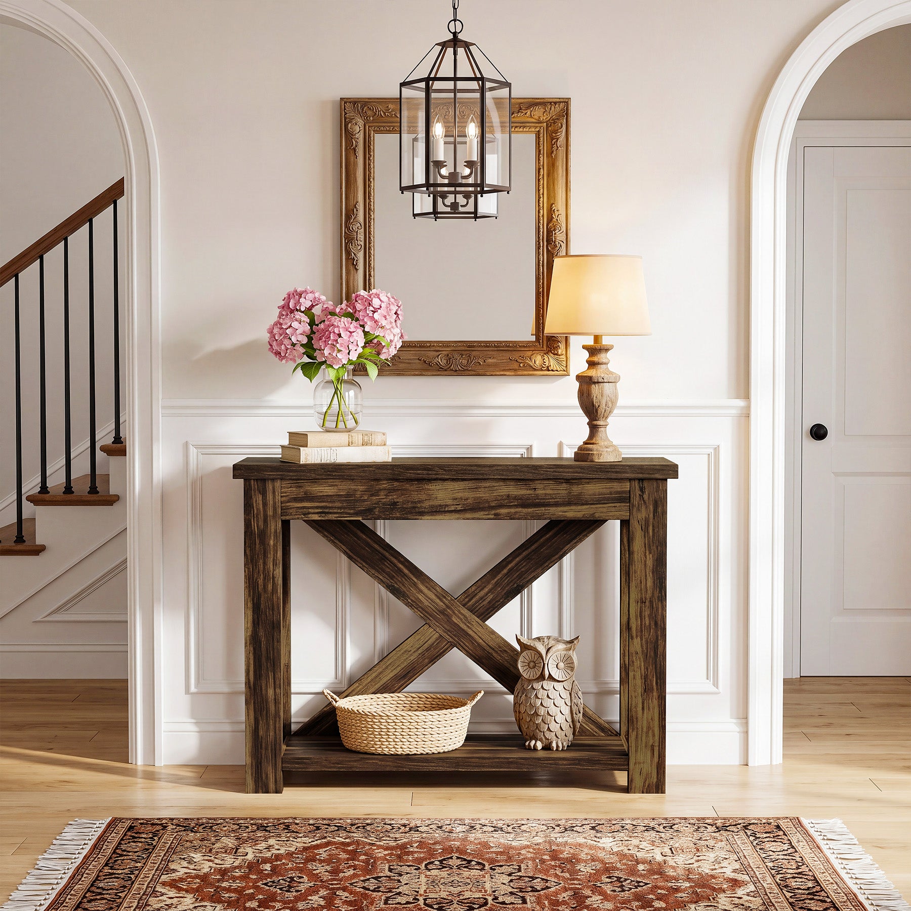 41.3" Farmhouse Console Table, 2-Tier Narrow Sofa Table for Entryway, Living Room