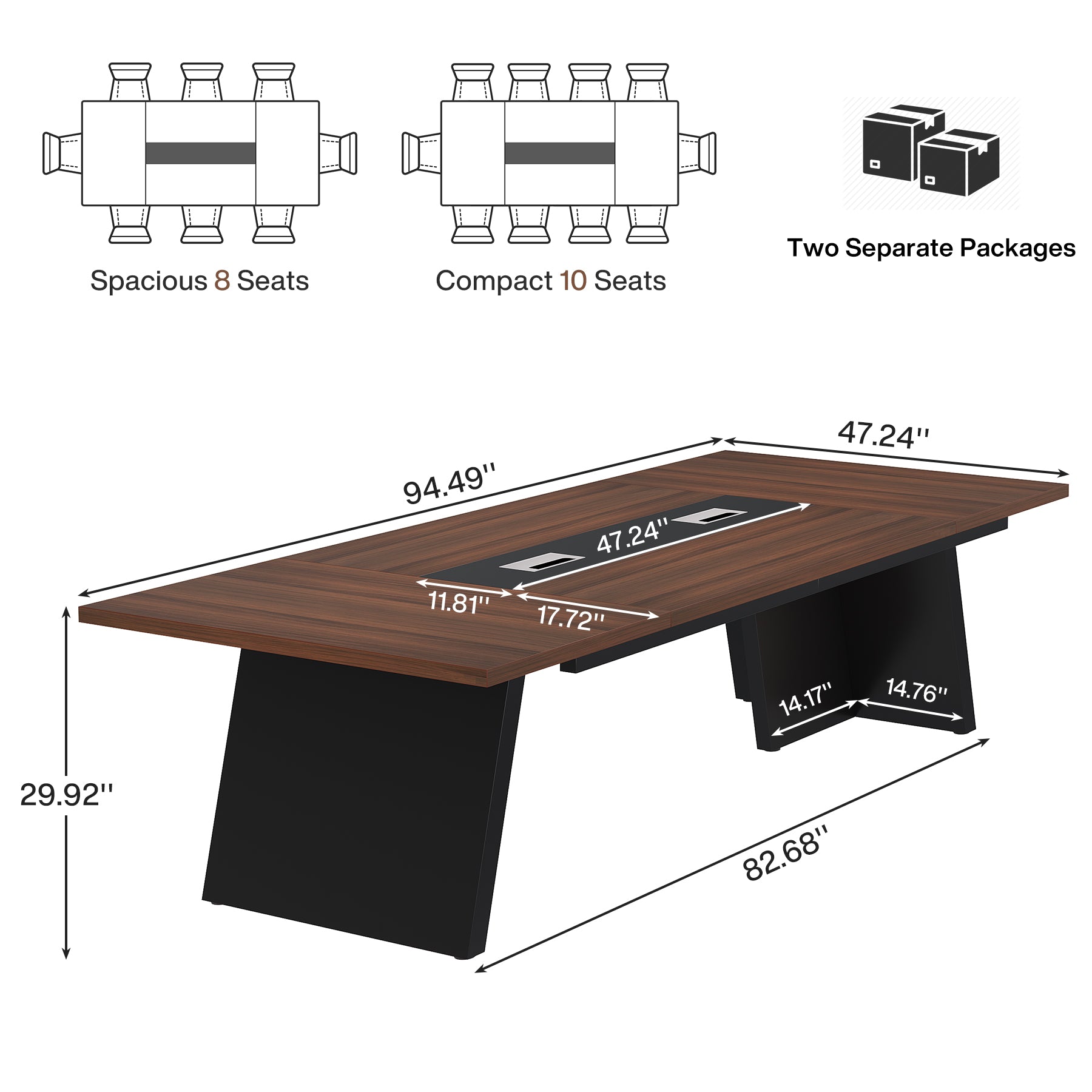 Conference Room Table, 8ft Office Meeting Desk with Cable Management