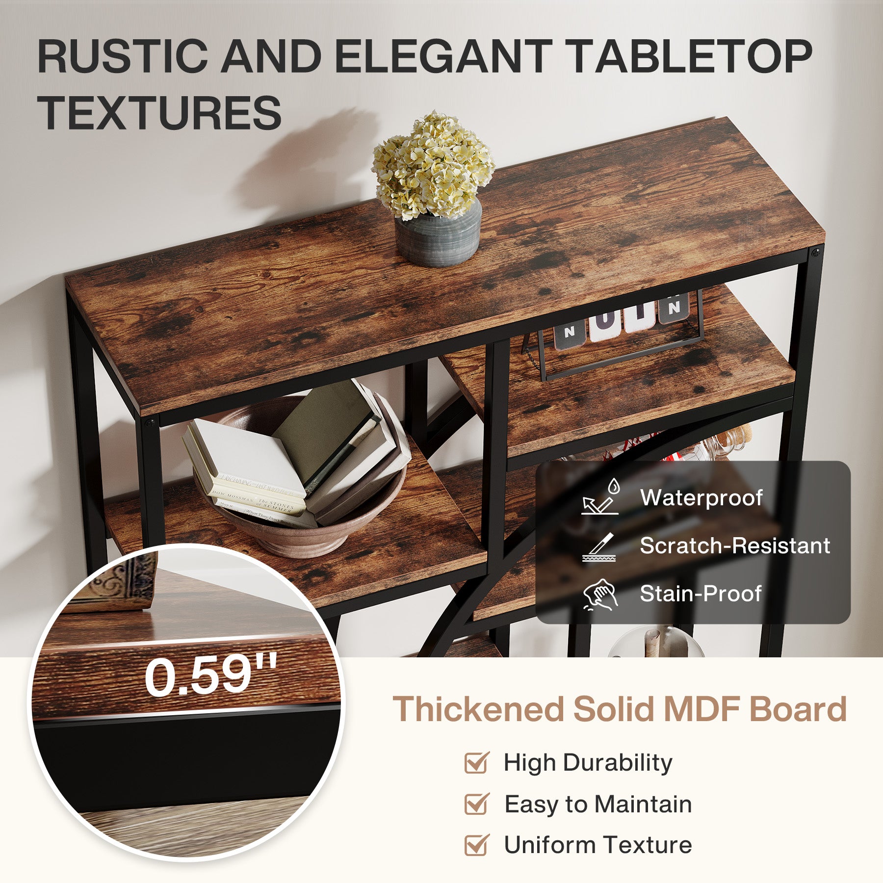 5-Tier Etagere Bookshelf, 68.9" Bookcase with 9 Open Shelves