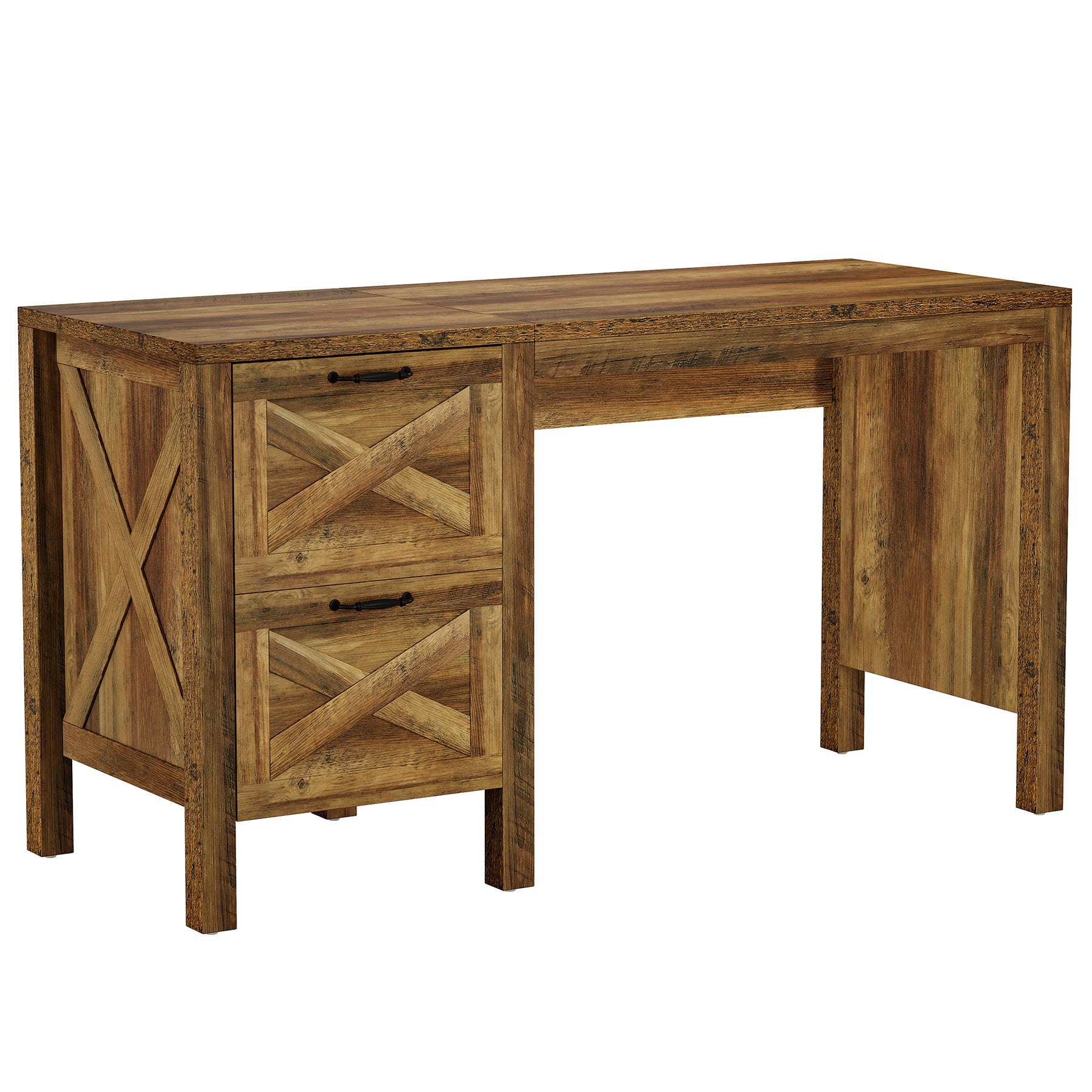 55.12" Computer Desk, Farmhouse Office Desk with 2 Drawers