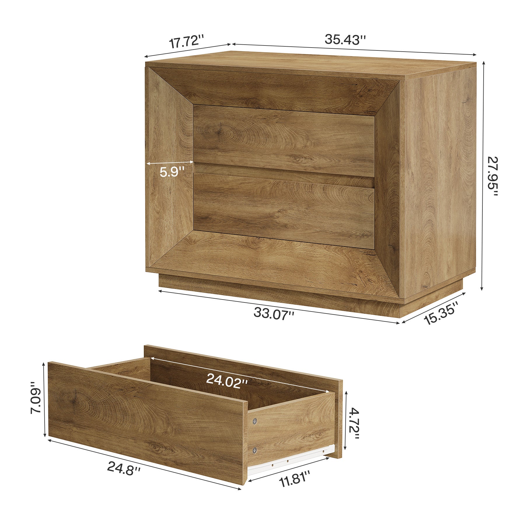 35.43" Wide Nightstand, Large Bedside Table with Drawers