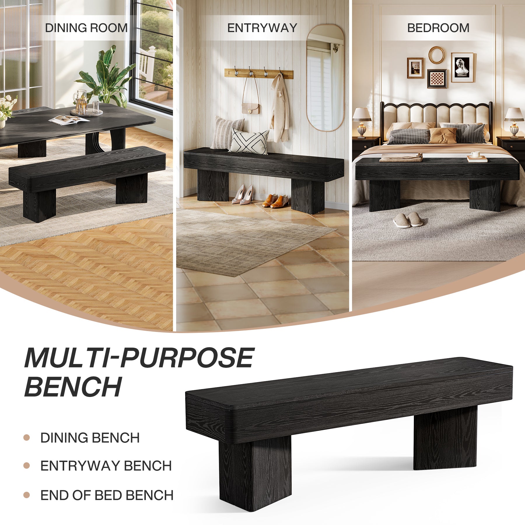 47.24" Entryway Bench, Modern Shoe Bench with Sturdy Bases