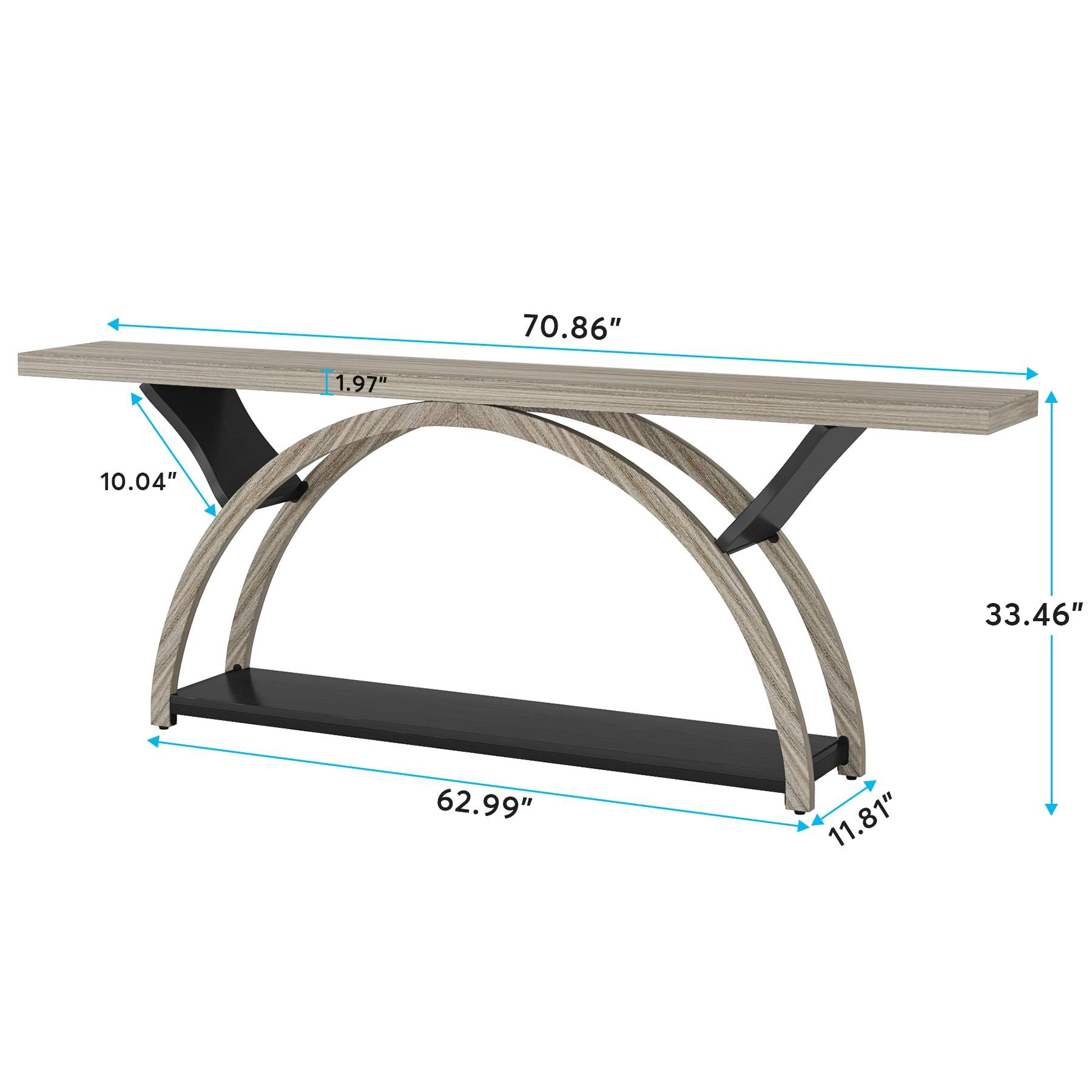 2-Tier Console Table, 70.9" Entryway Table with Half Moon Frame