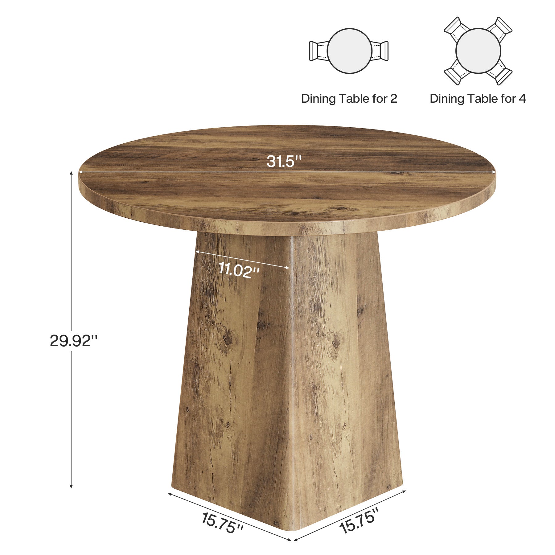 31.5" Round Dining Room, Farmhouse Kitchen Dinner Table with Square Base Tribesigns