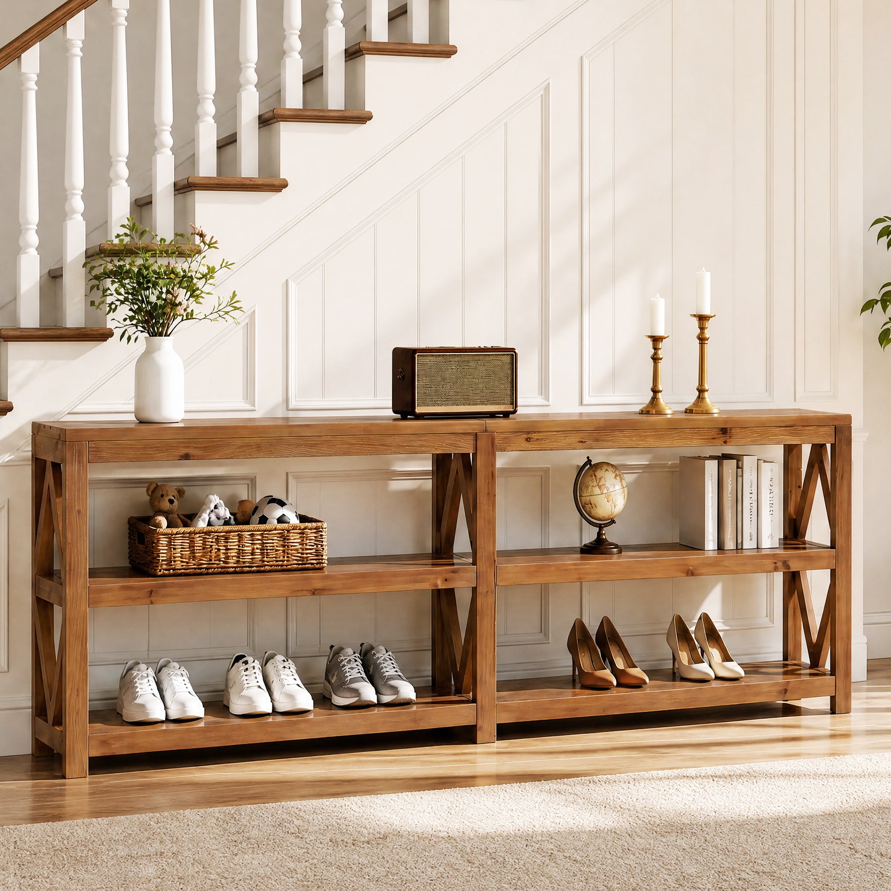78.7" Solid Wood Console Table, 3-Tier Extra-Long Entryway Sofa Table with Open Storage