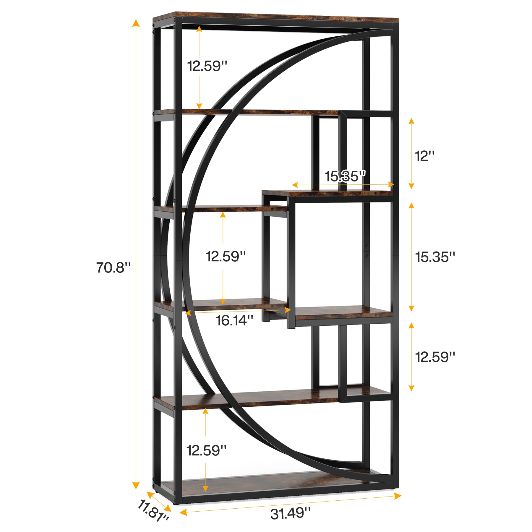 70.8” Tall Modern Geometric Bookcase, 5-Tier Etagere with 8 Open Shelves