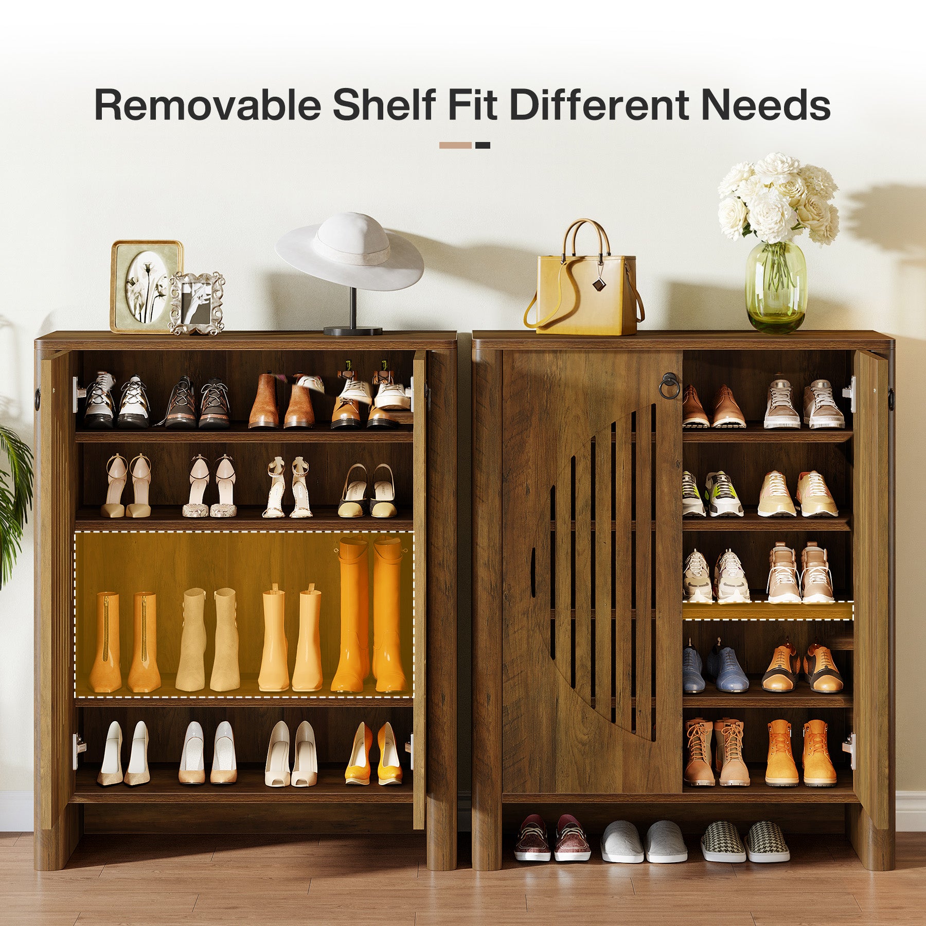 5-Tier Shoe Cabinet with Doors, Shoe Storage Organizer with Removable Shelf