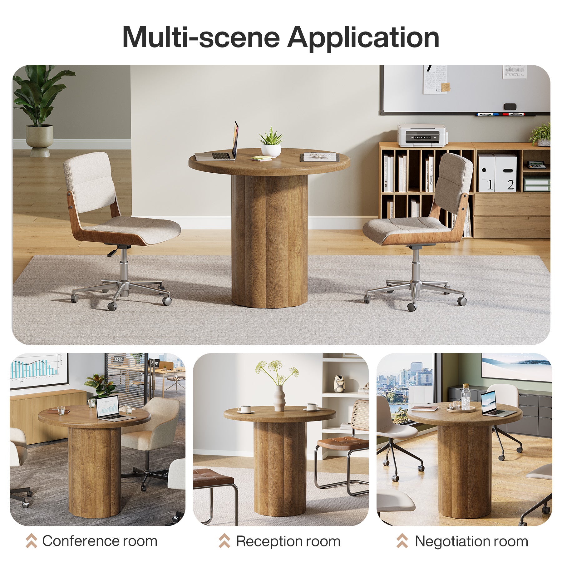 Round Conference Table, 31.5" Reception Desk for 4 with Sturdy Base