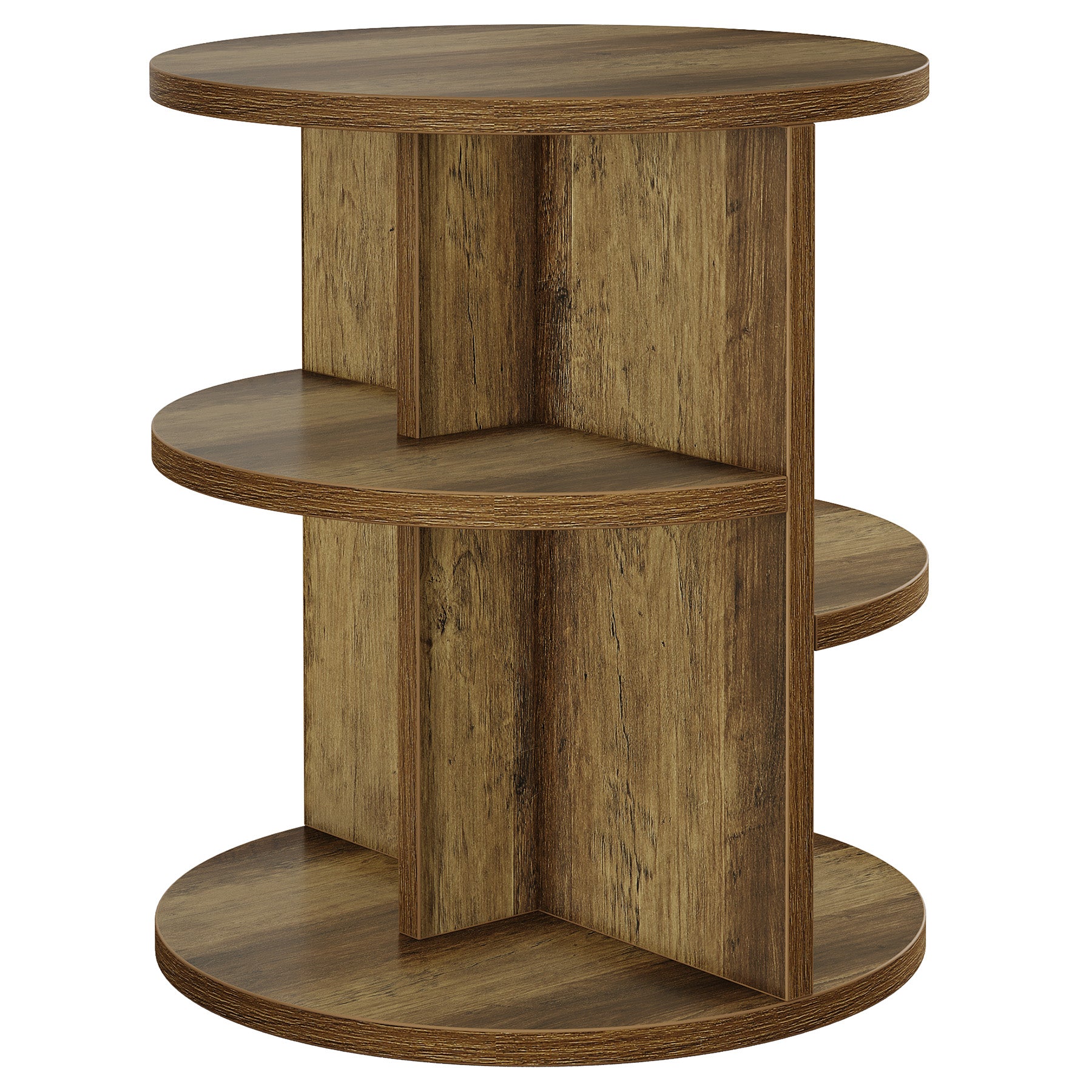 Round End Table, 23.6" Side Table with 3 - Tier Storage Shelf Tribesigns