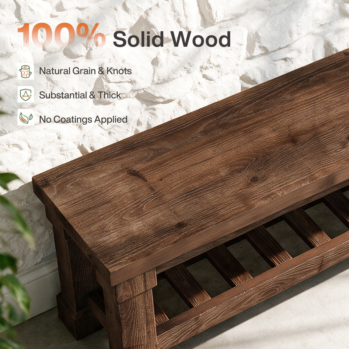 59" Solid Wood Entryway Bench with Shoe Storage, Farmhouse End of Bed Bench